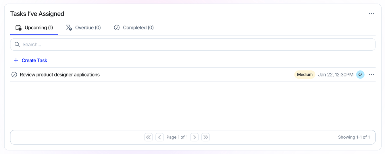 Tasks I've Assigned widget on the SCALIS Home Dashboard