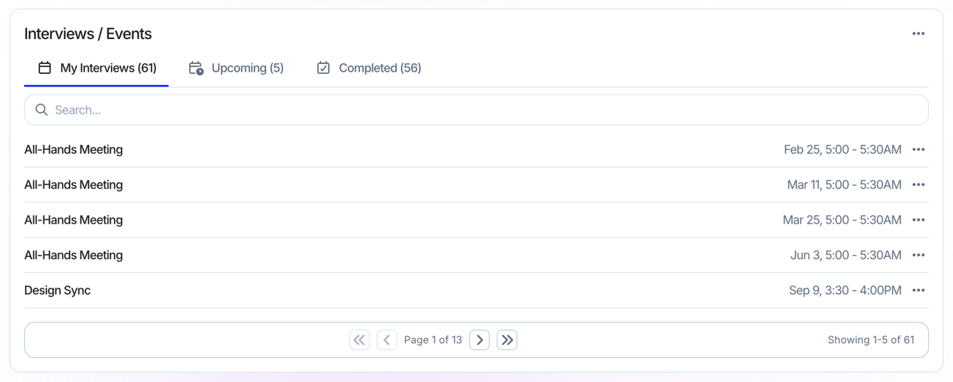 Interviews widget on the SCALIS Home Dashboard