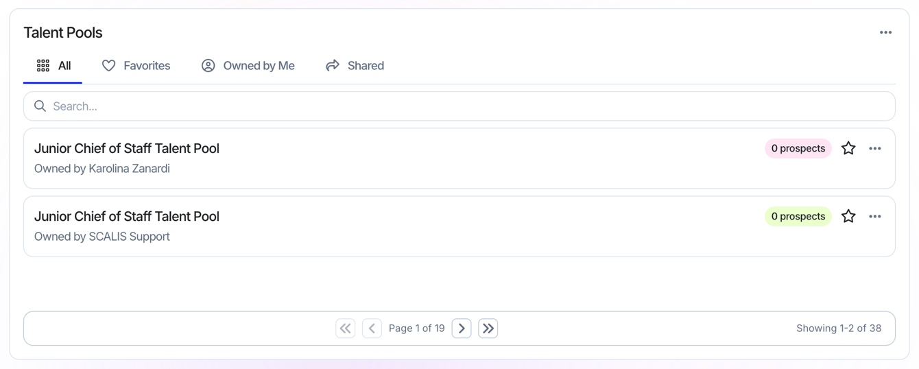Talent Pools widget on the SCALIS Home Dashboard