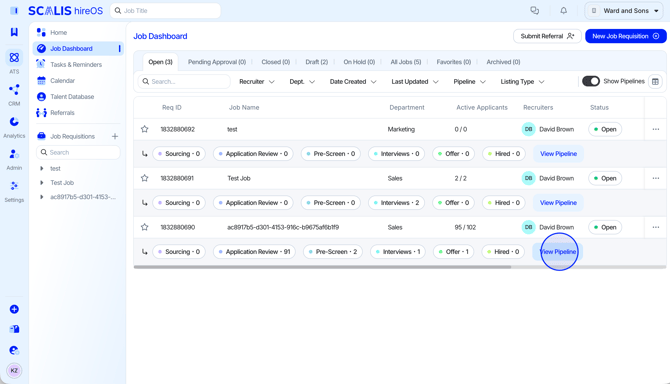 Job pipeline with candidate(s) ready for review