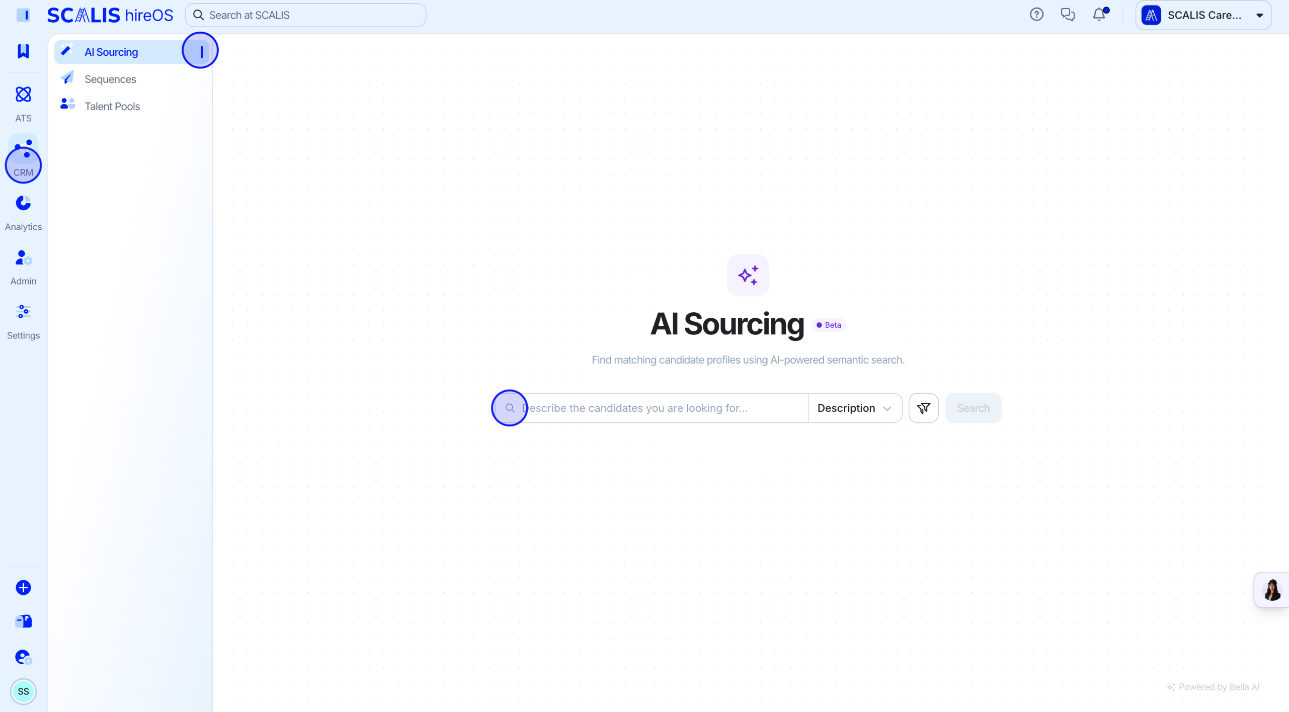 AI Sourcing tab in the CRM sidebar