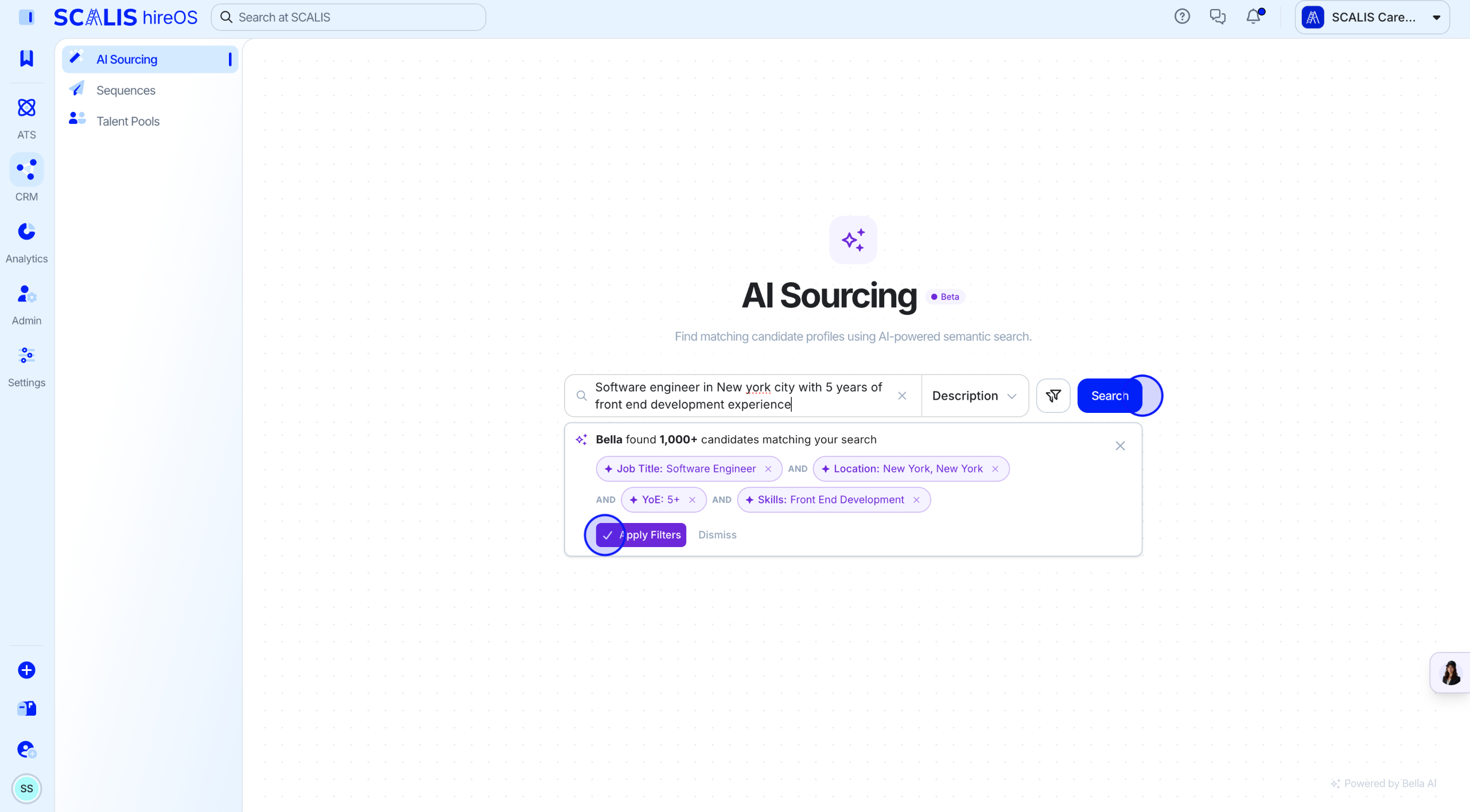 Search prompt field with Apply Filters button