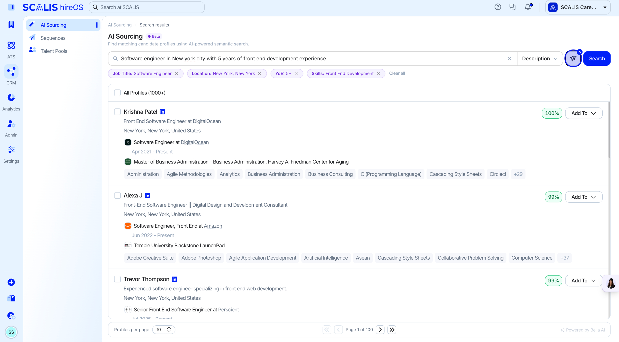 Filter button shown after a search completes