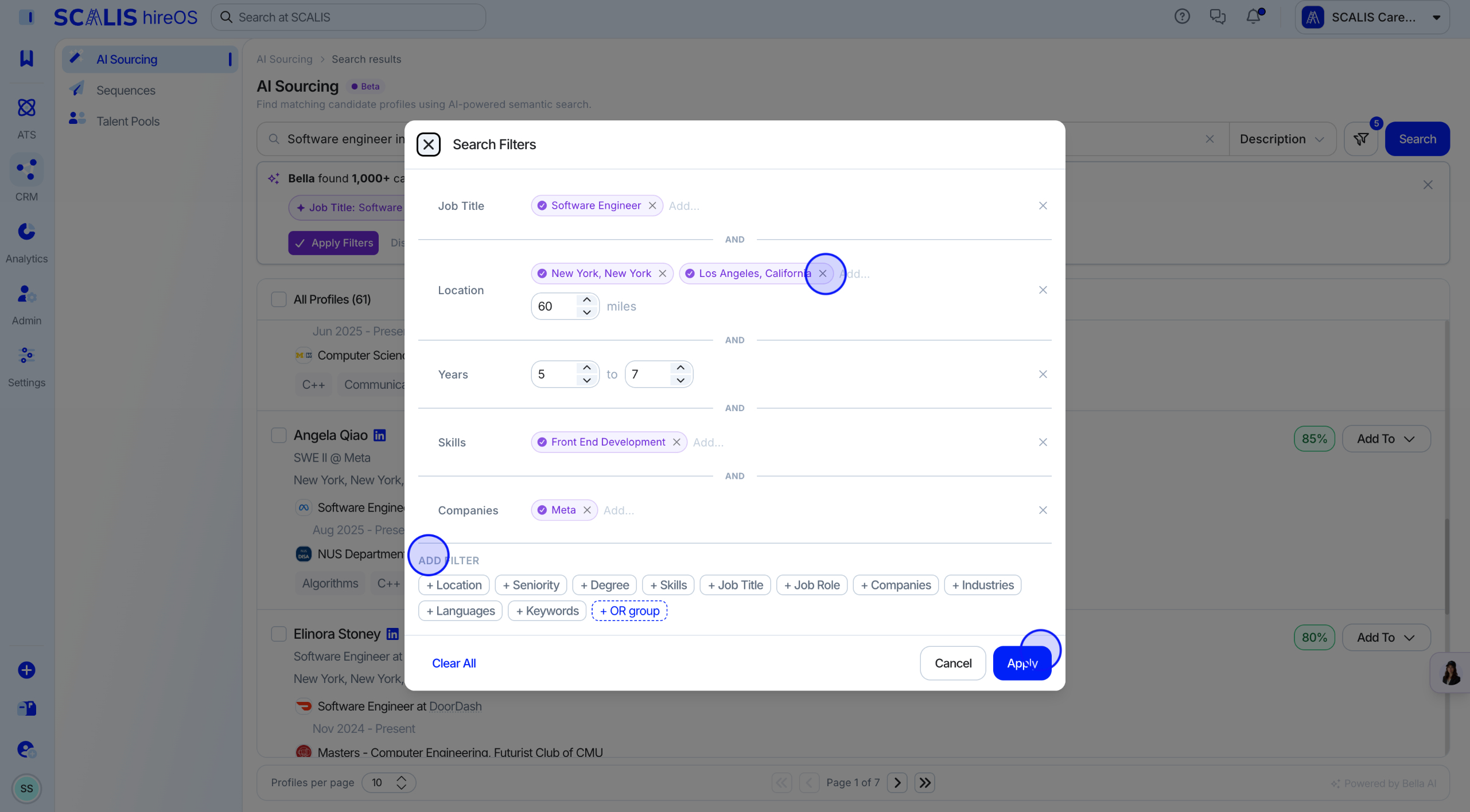 Apply button for search filters