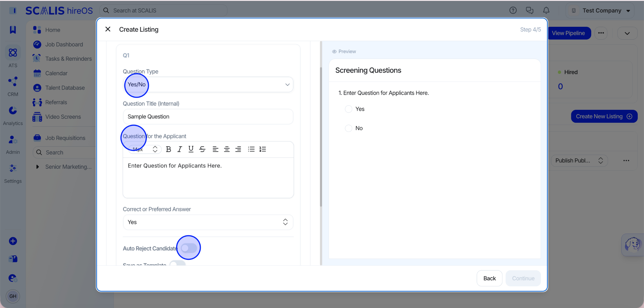 A sample screening question