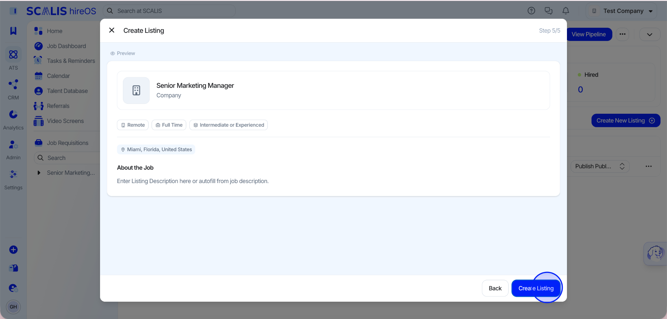 Previewing and saving the listing