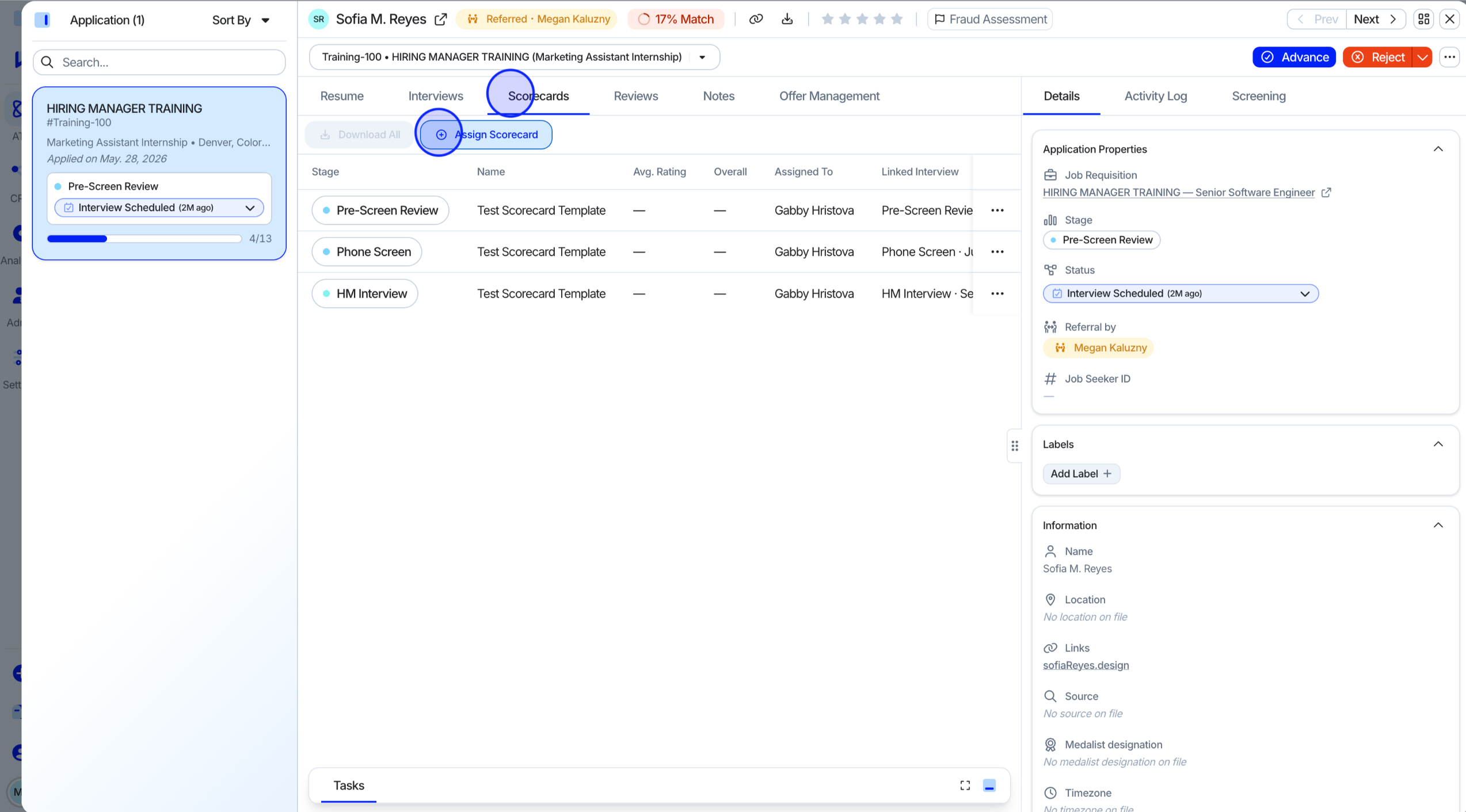 Requesting a scorecard from a hiring manager
