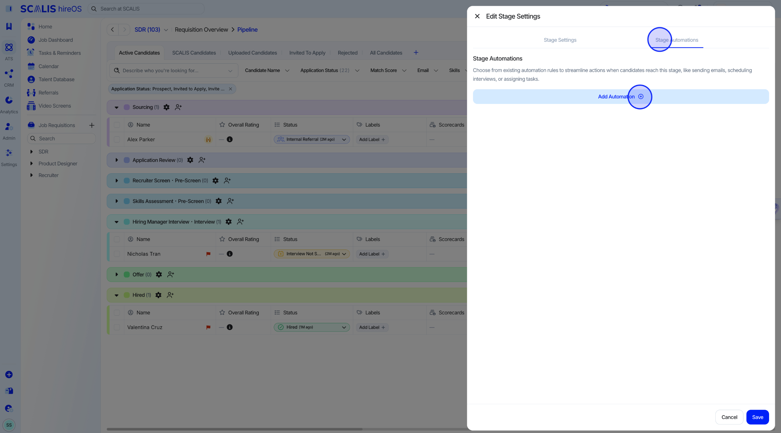 Adding the automation to the stage