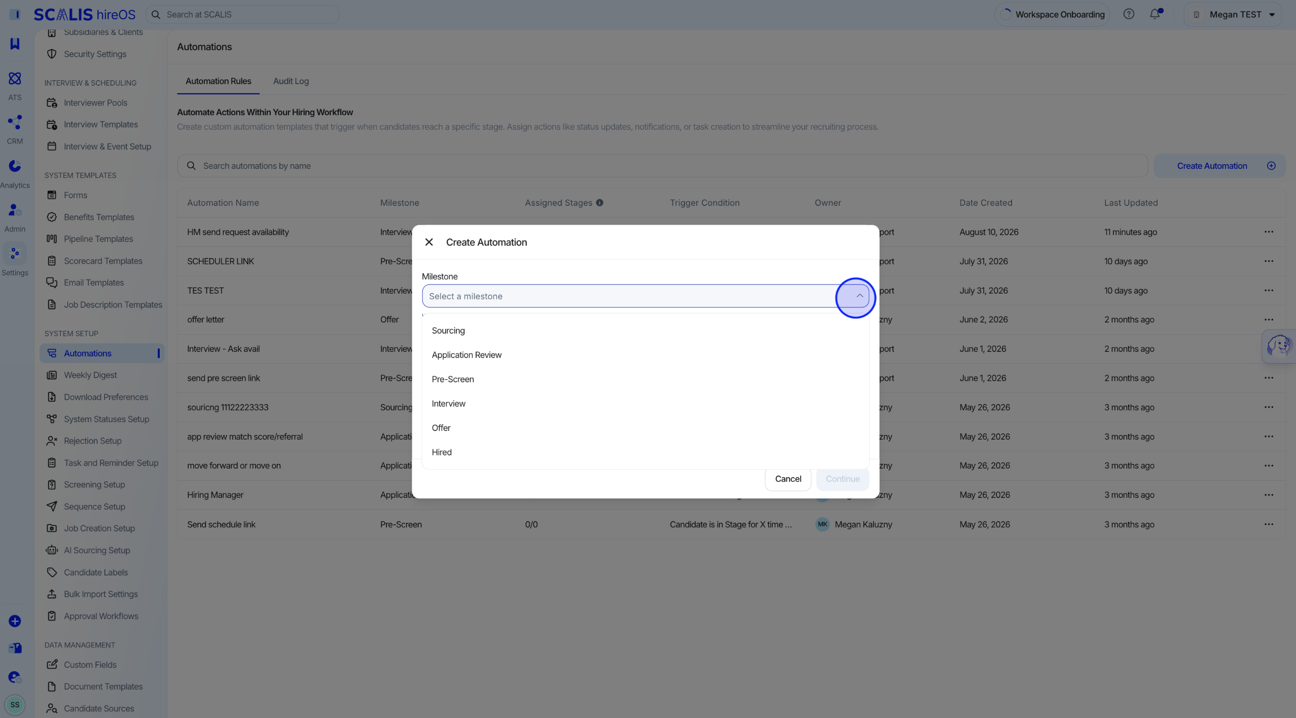 Selecting the milestone