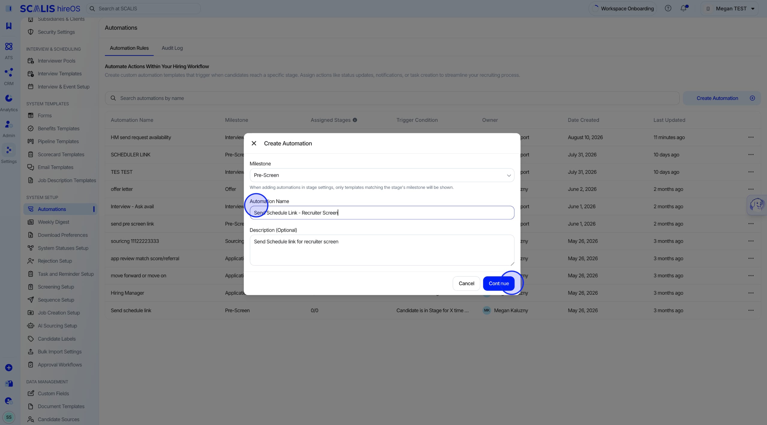Automation name, description, and run-time details