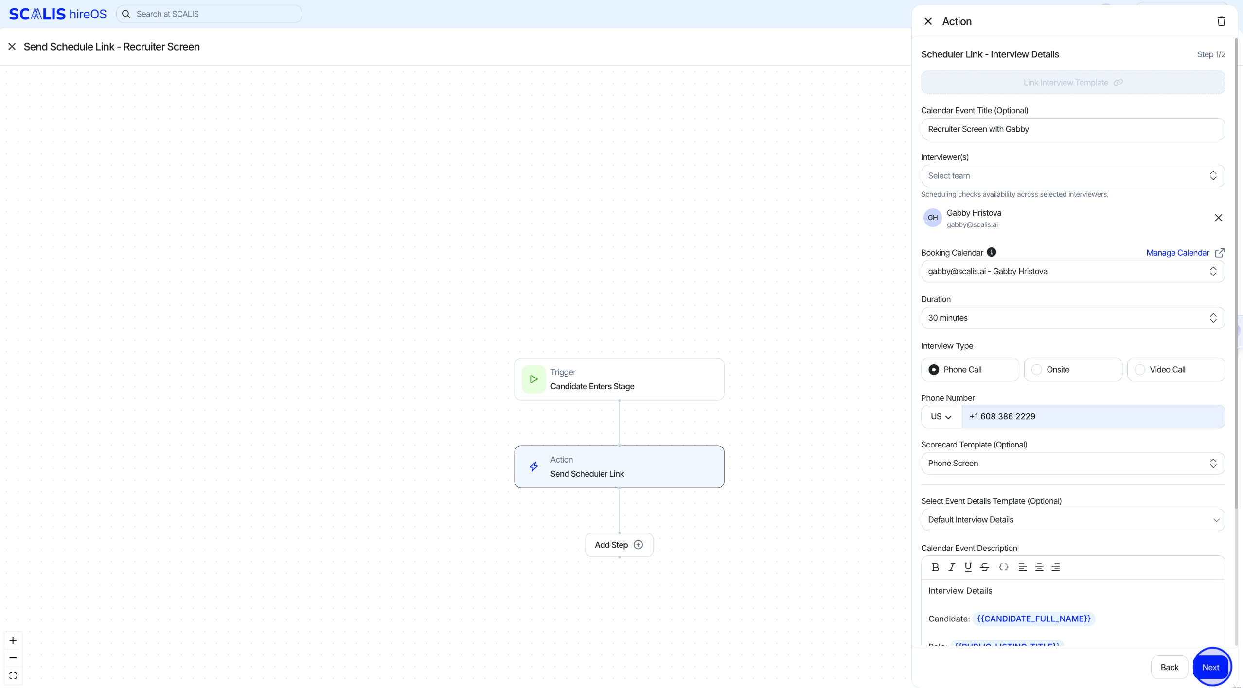 Filling out action details