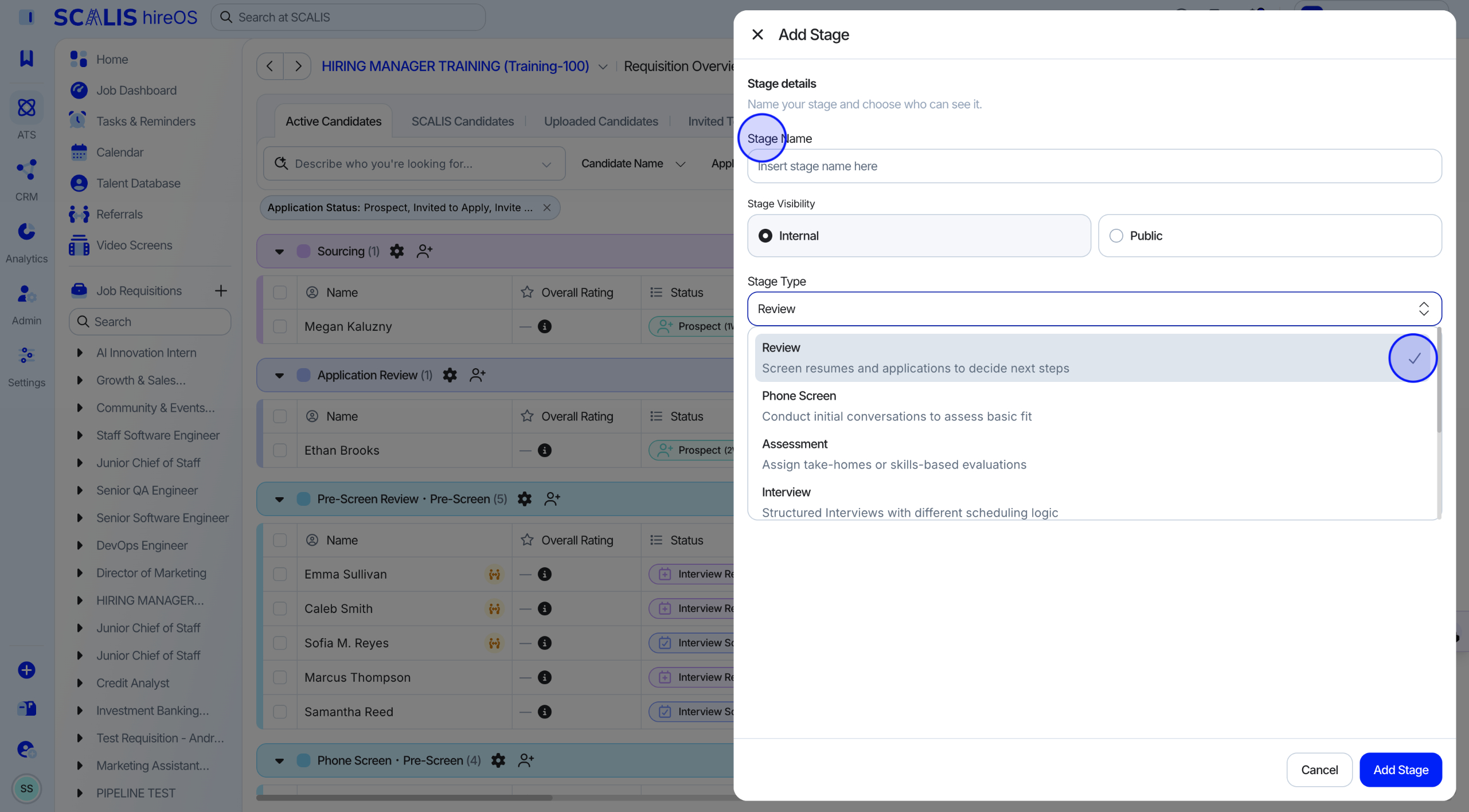 Setting the stage type to Review and assigning reviewers