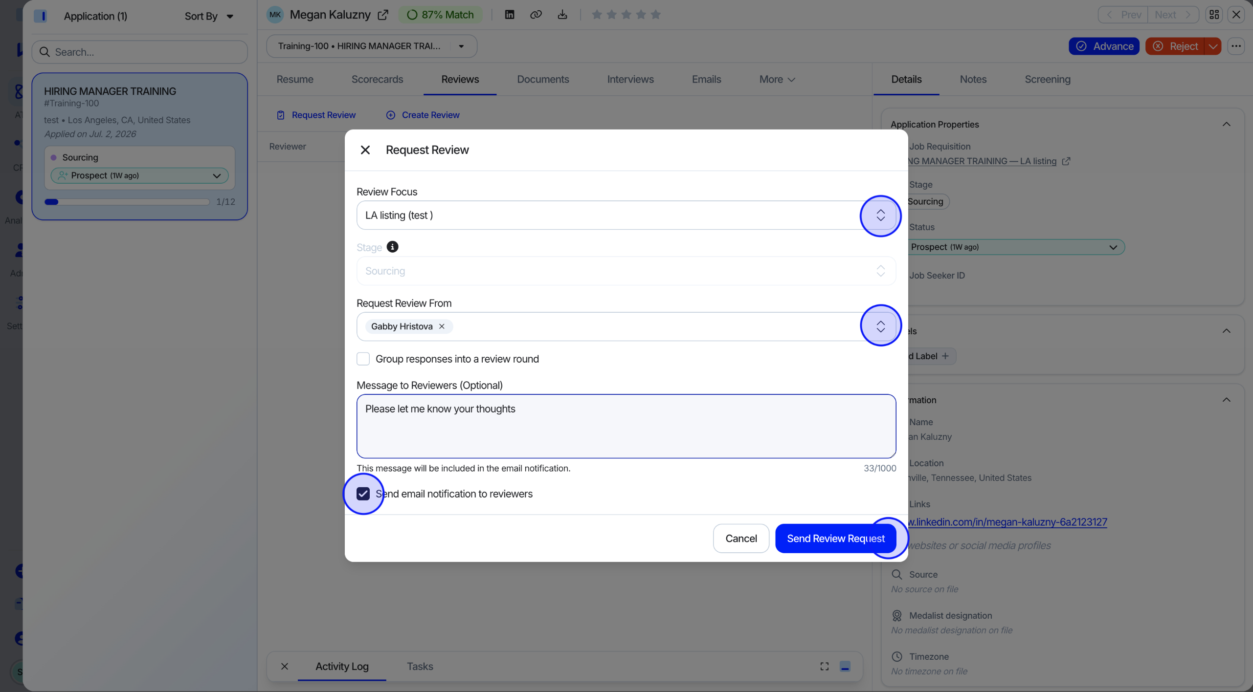 Choosing the review focus when requesting a review