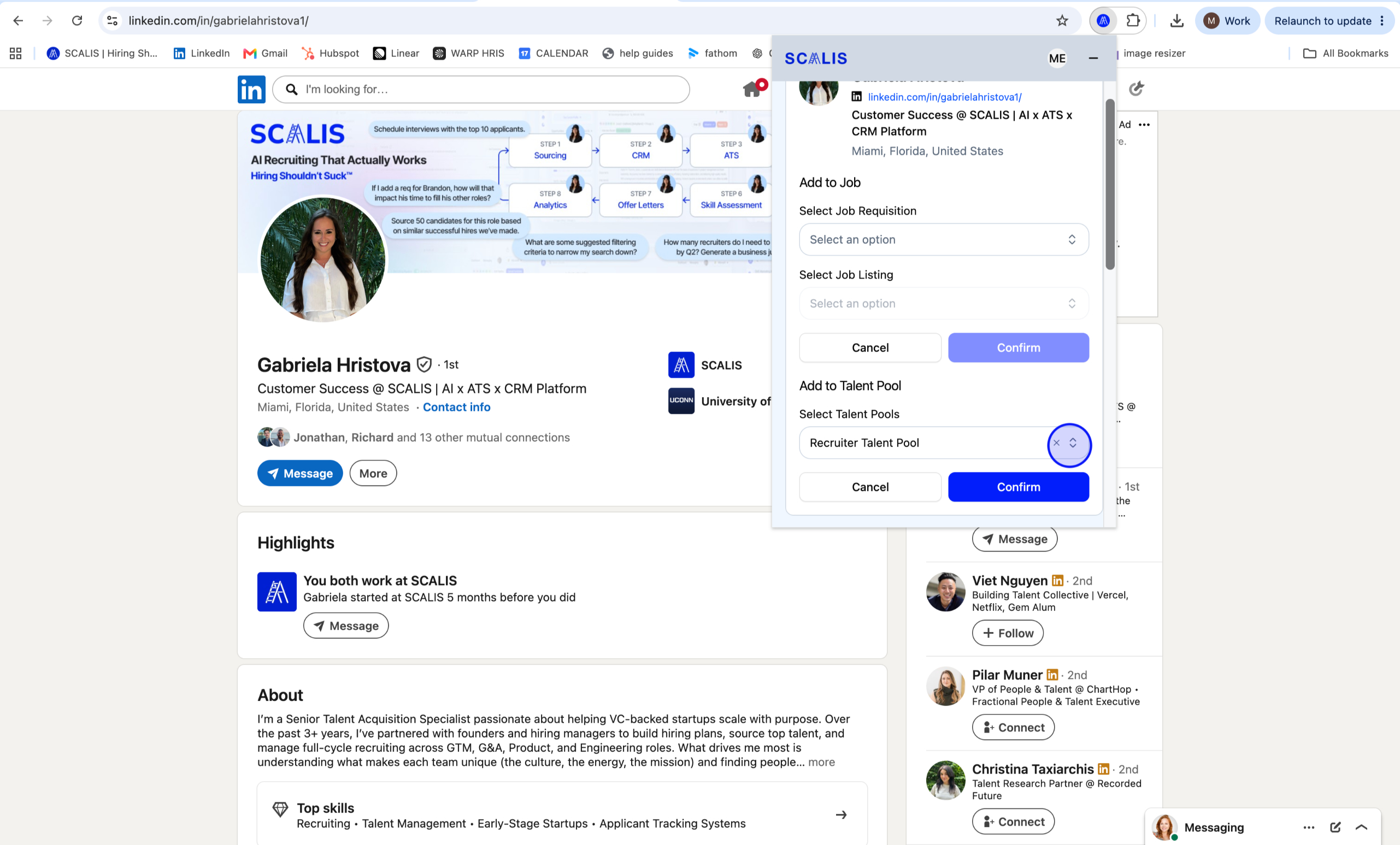 SCALIS Sourcing Connector job requisition, job listing, and talent pool selector