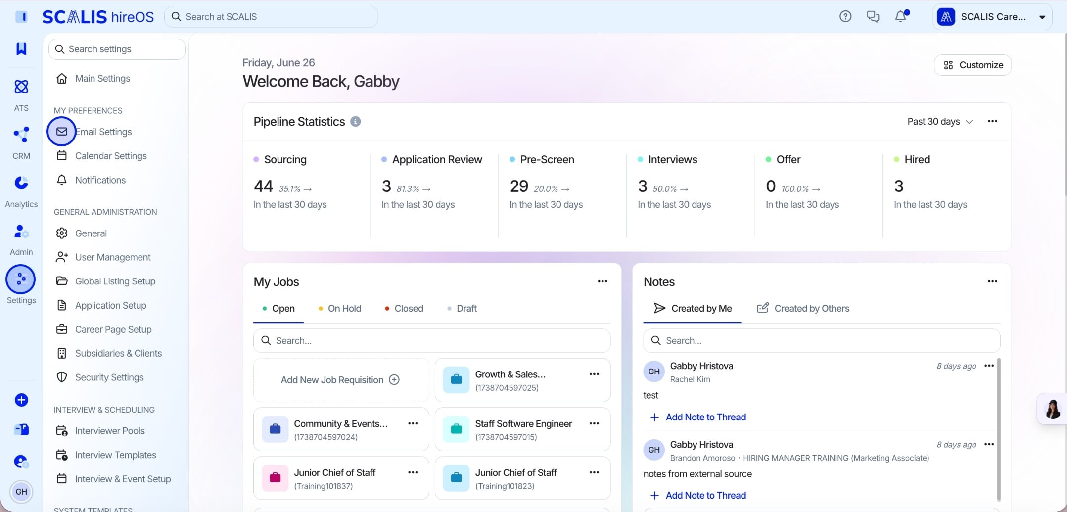 Navigating to Email Settings in SCALIS