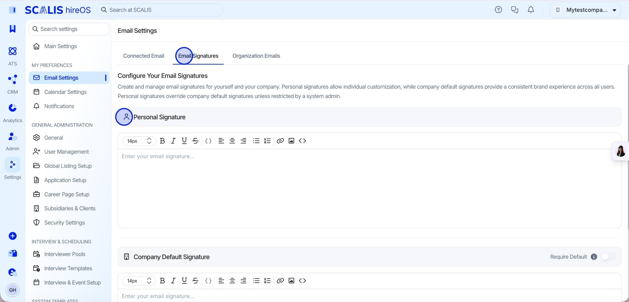 The Email Signatures tab