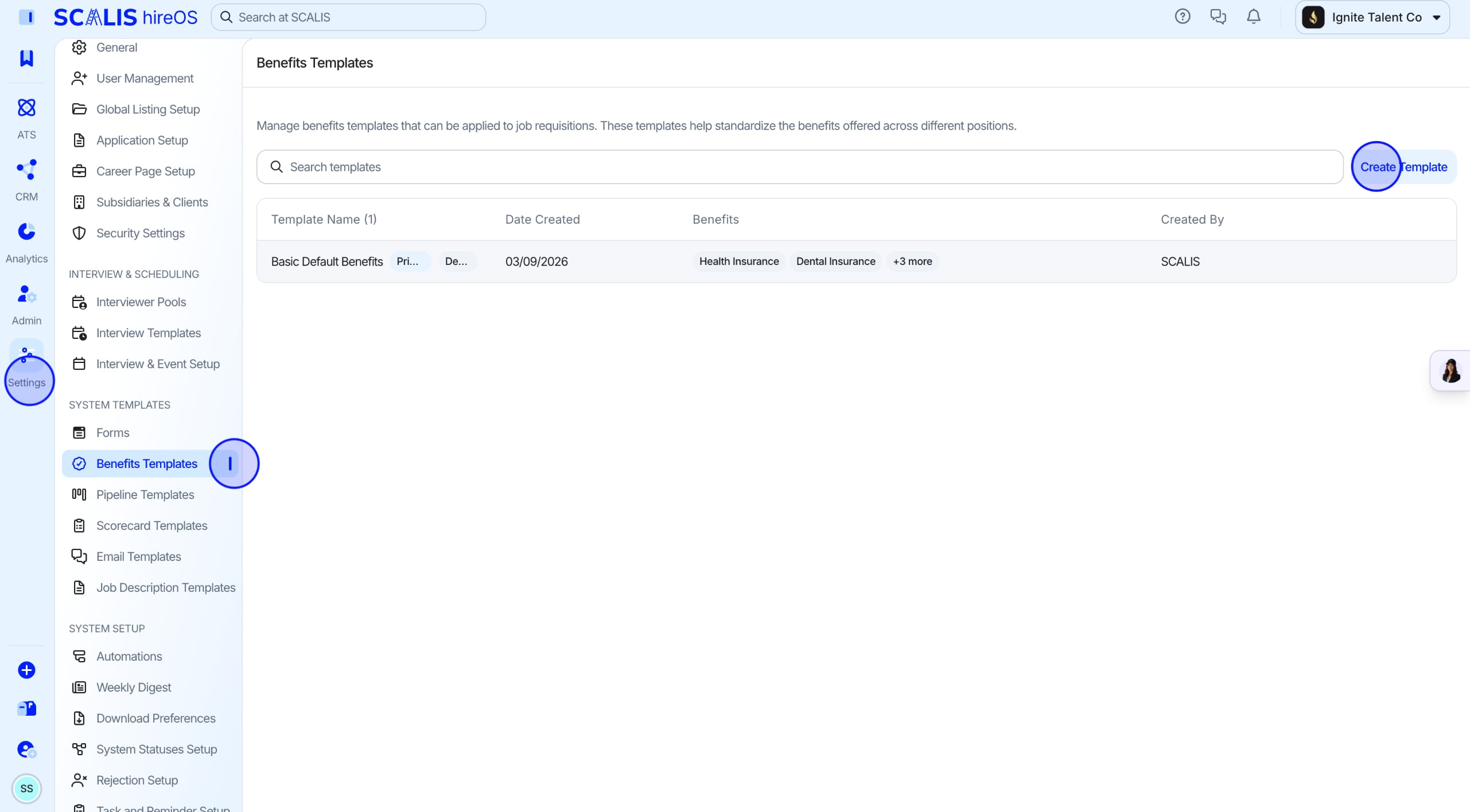 Create New Template drawer