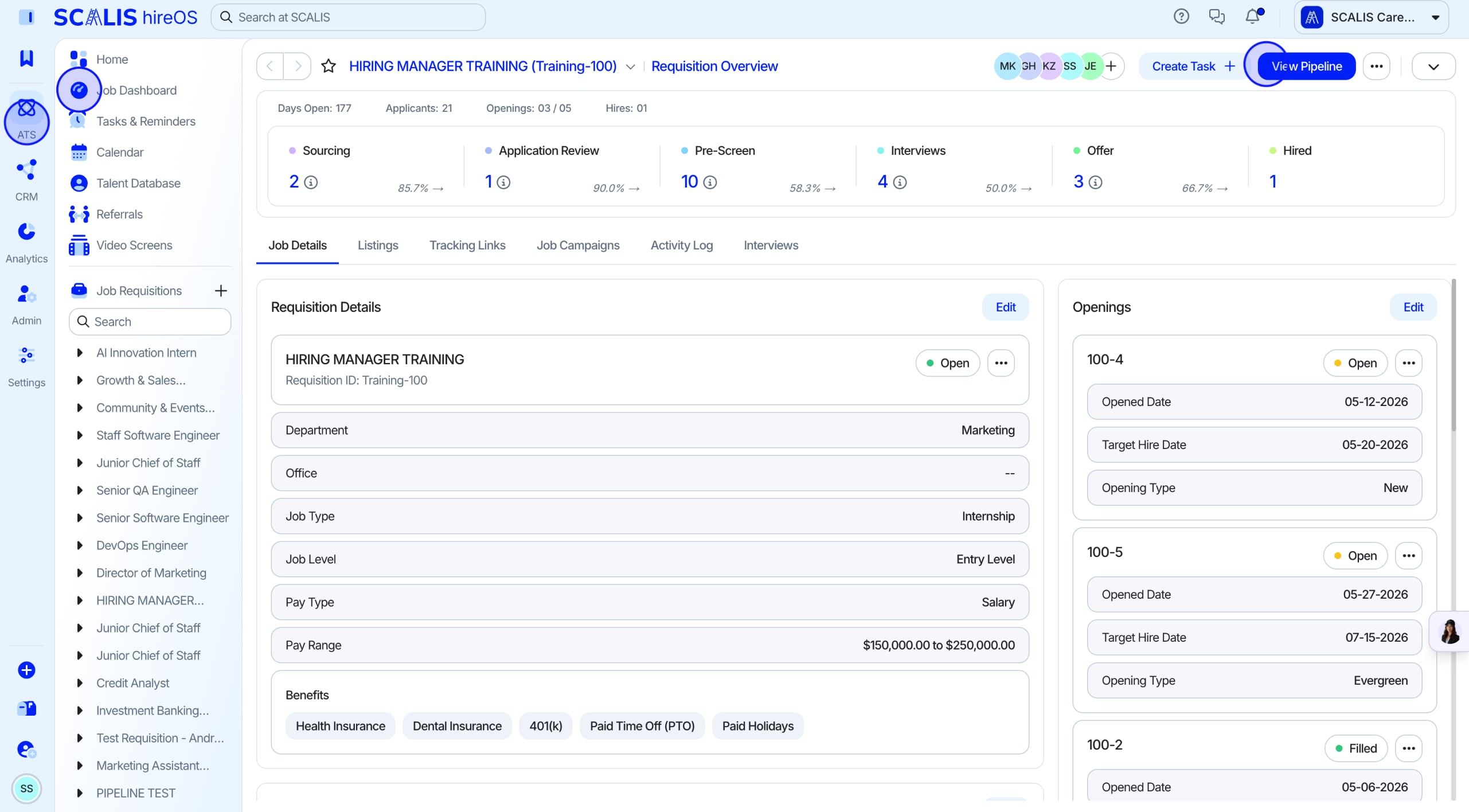 Job Dashboard with a job selected and the View Pipeline button highlighted