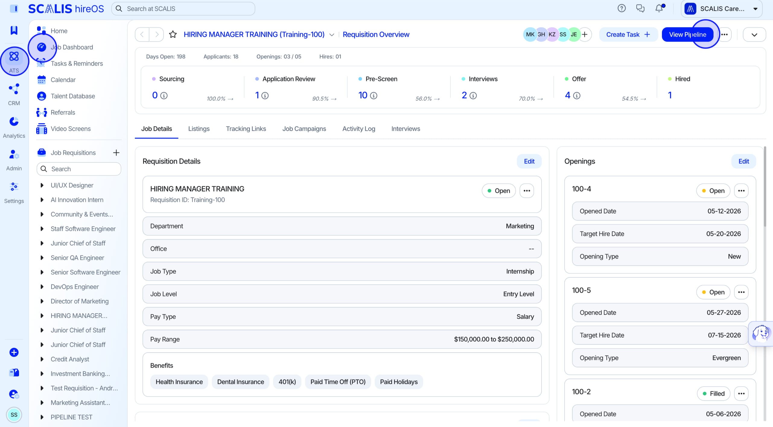 Job Dashboard with View Pipeline option