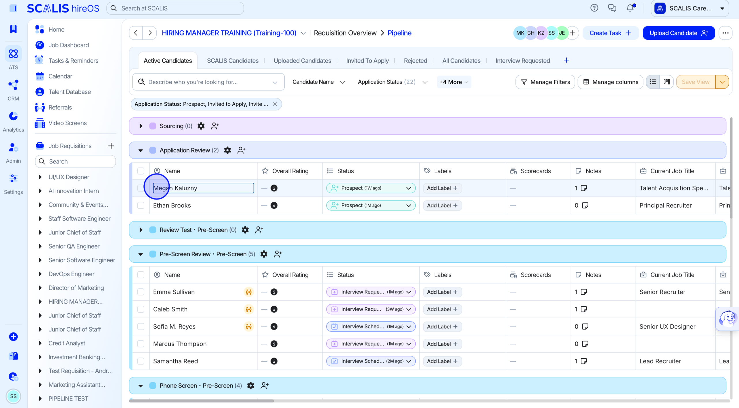 Candidate profile opened from the talent database