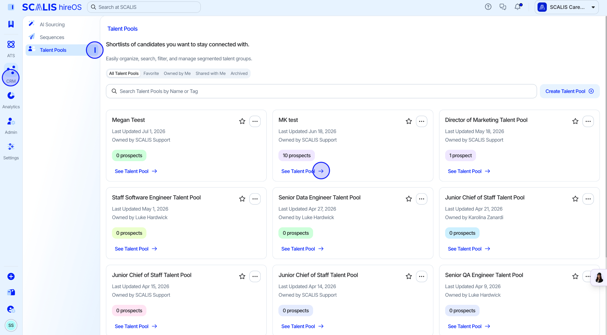 Candidate added to a Talent Pool in the CRM