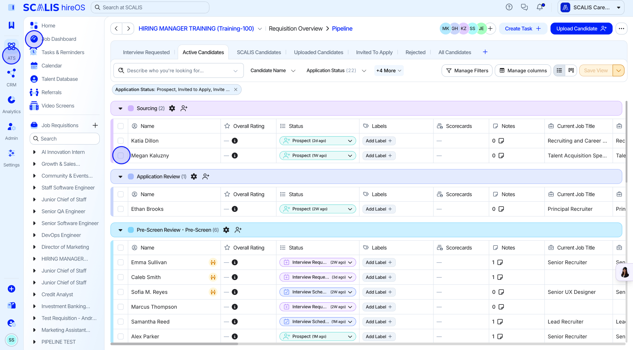 Candidate profile inside a job requisition pipeline