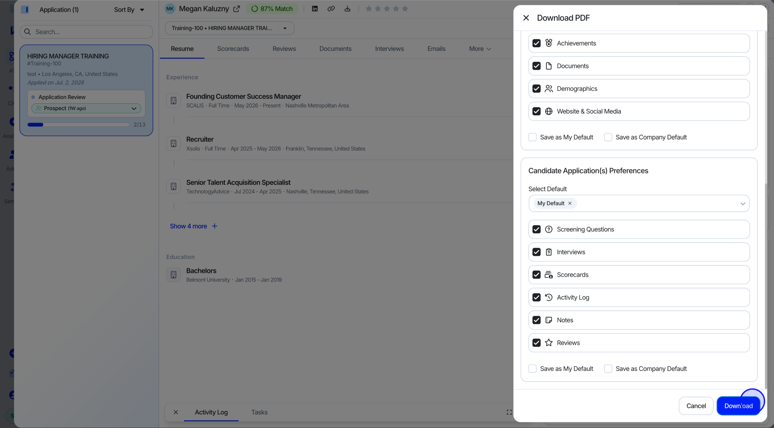 Preferences screen with Download button