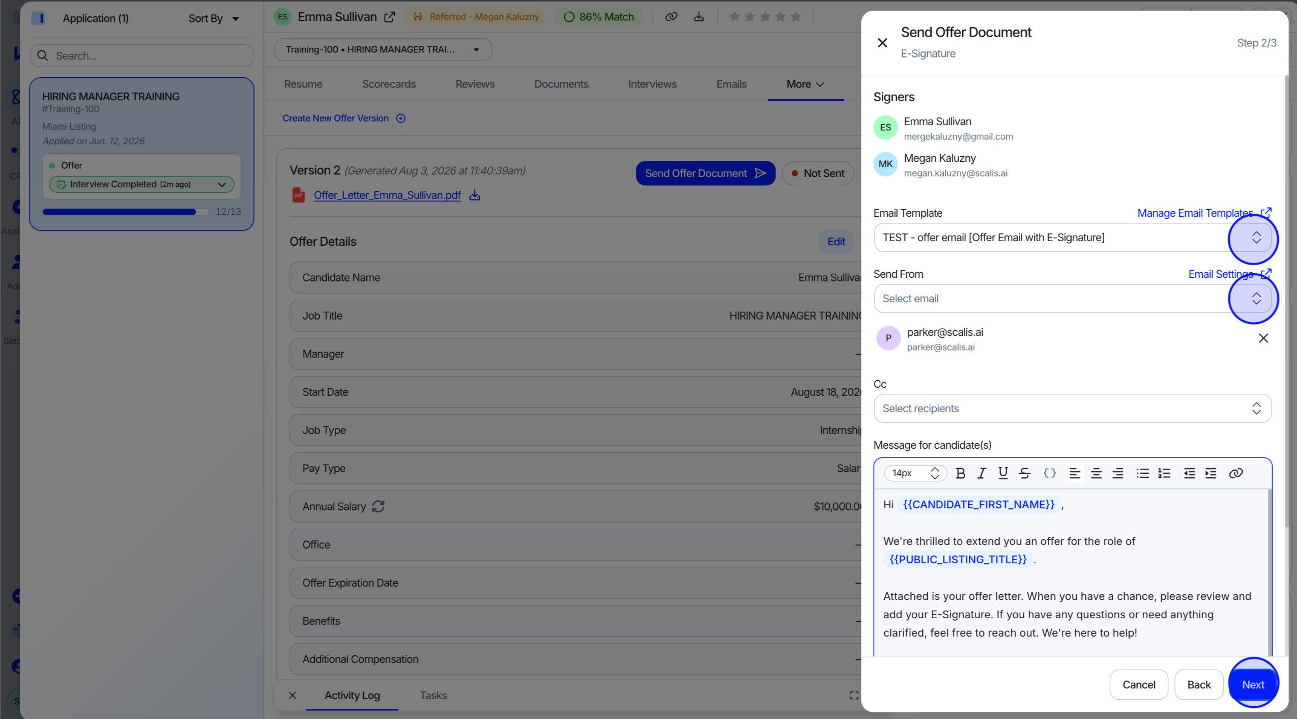 Selecting an email template
