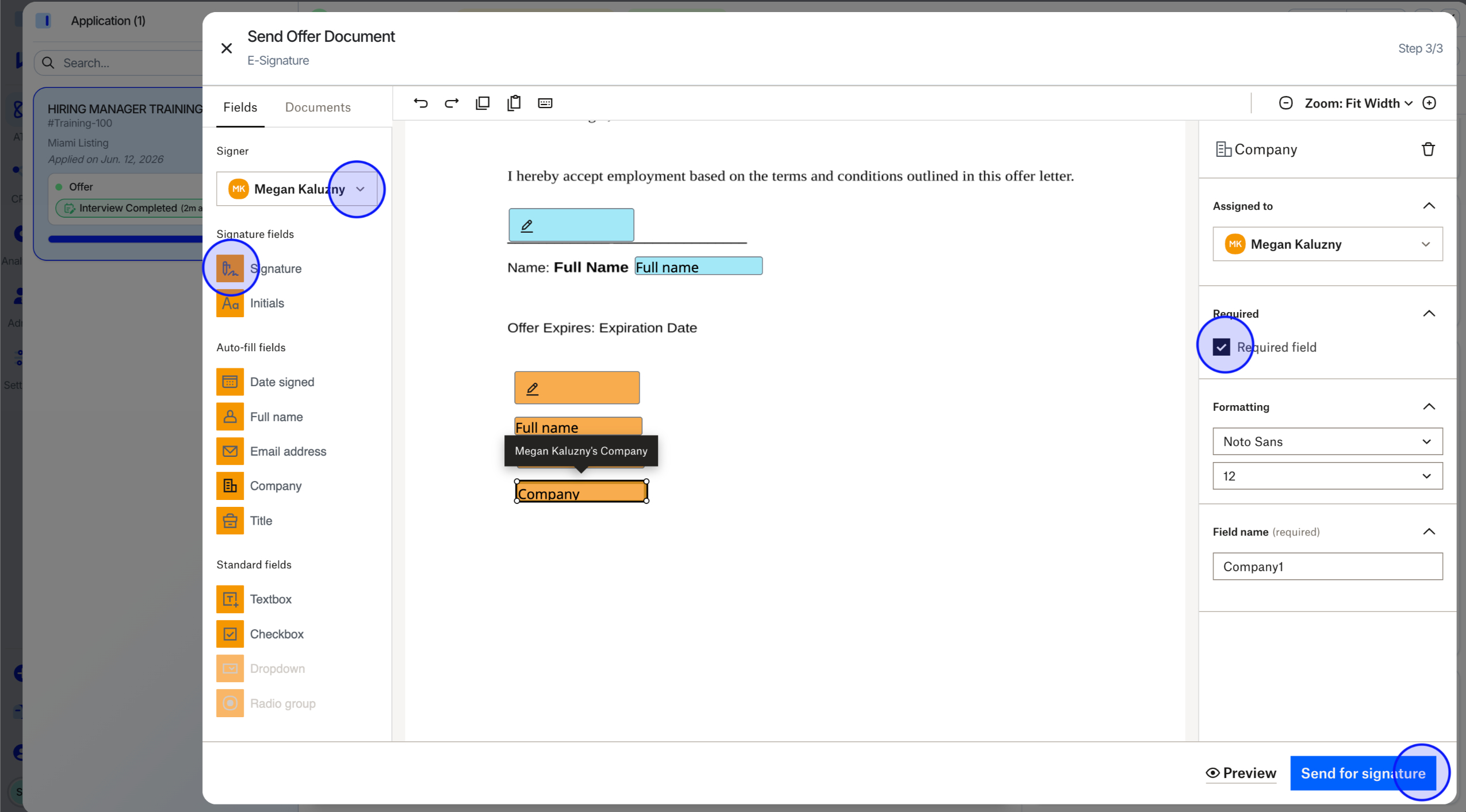 Configuring signature fields in Dropbox Sign