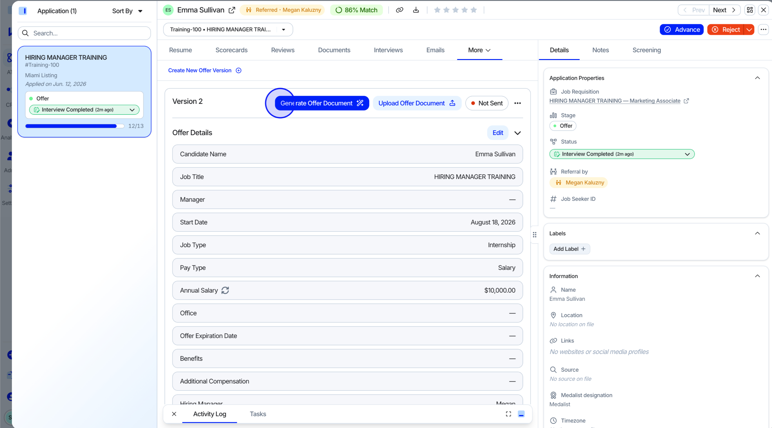 Generating the offer document