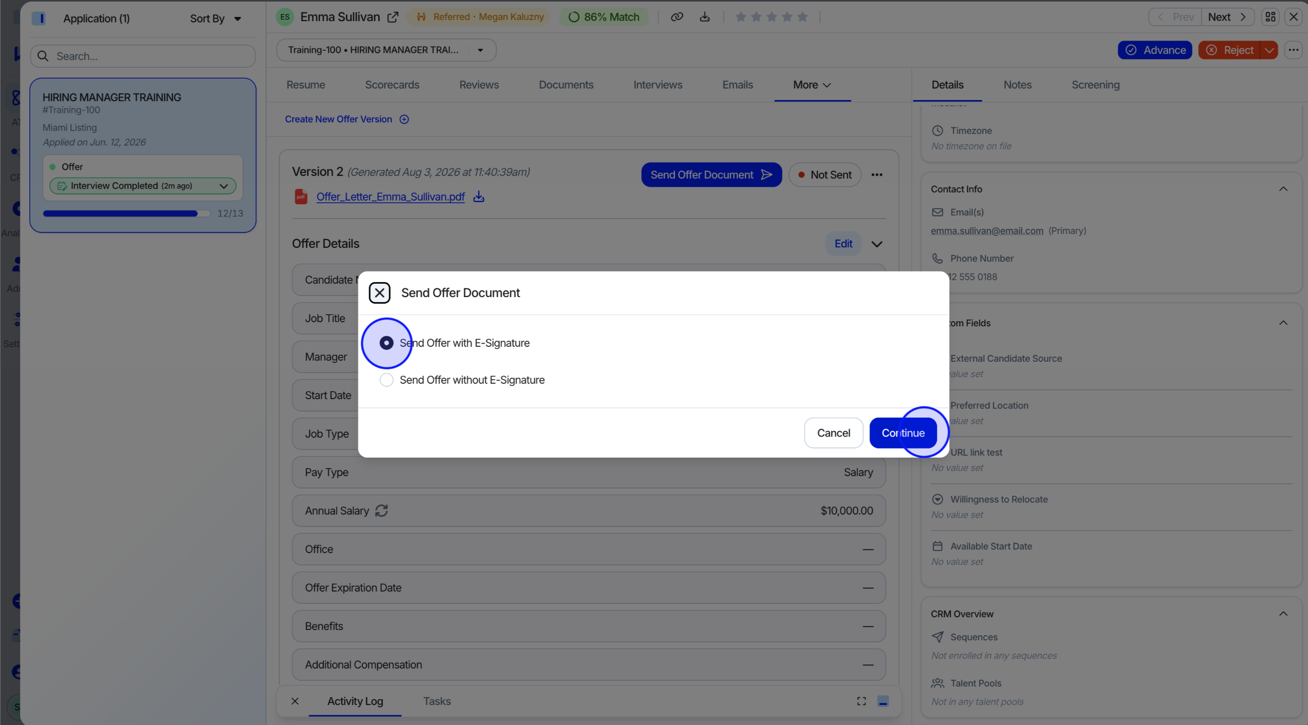 Choosing a delivery method for the offer
