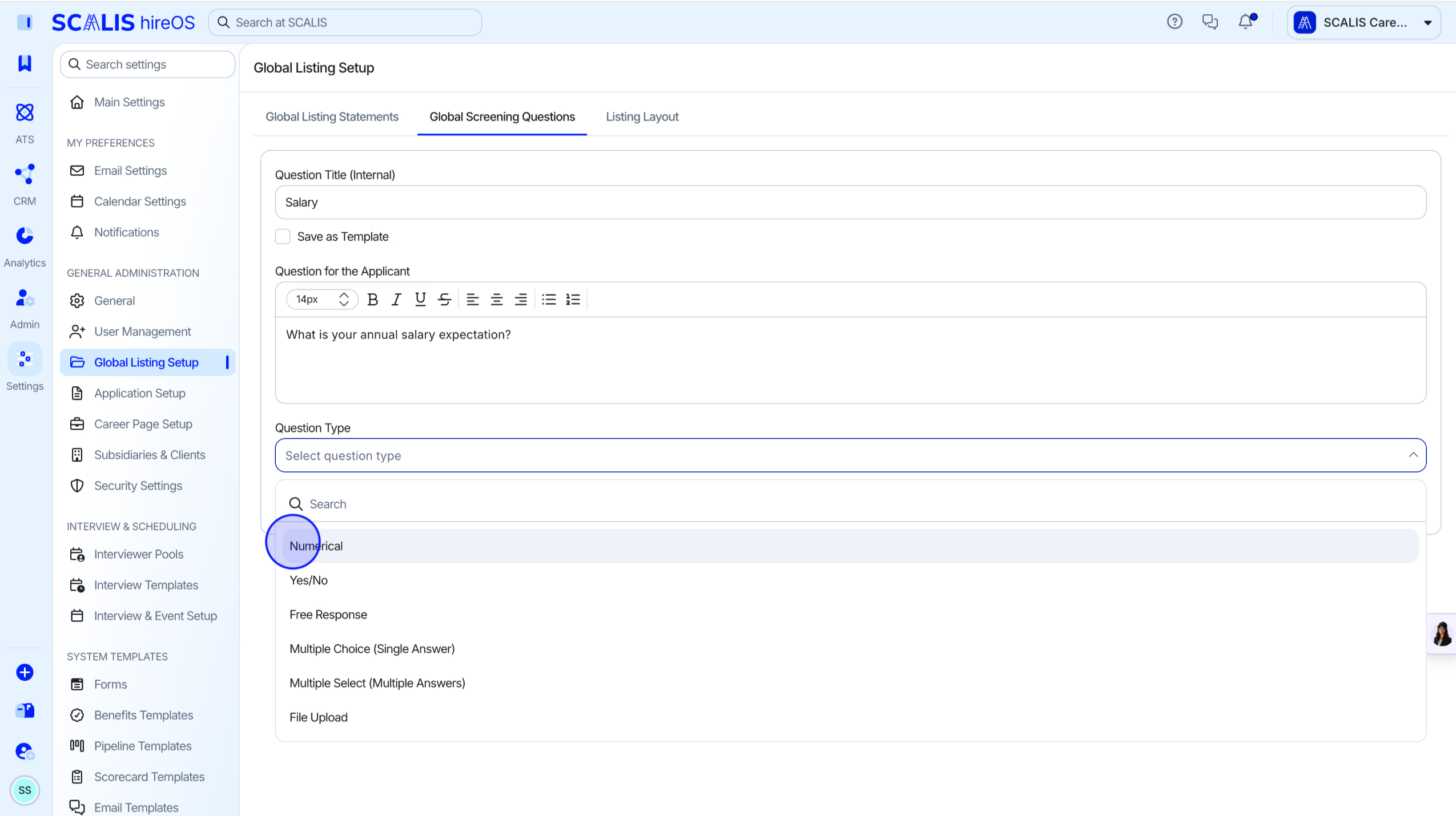 Question name, text, and type fields