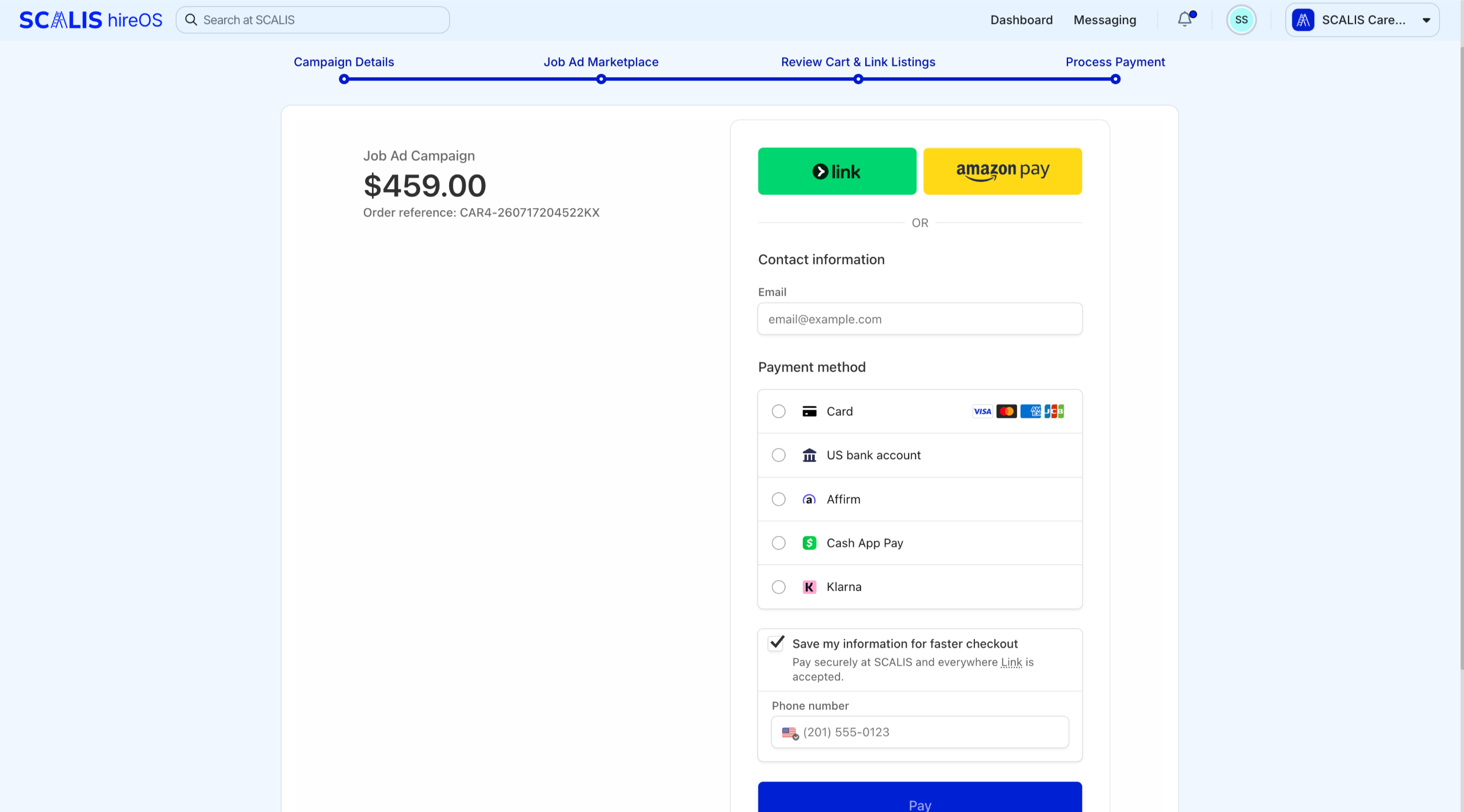 Billing details and complete purchase screen