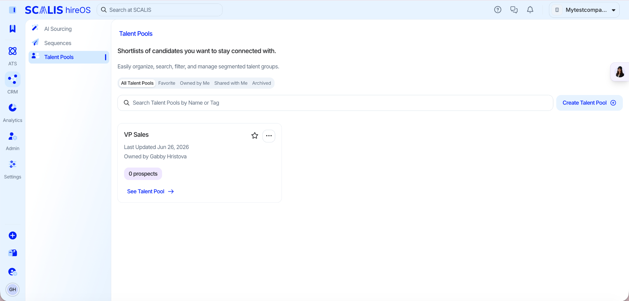 Talent Pools in the SCALIS CRM