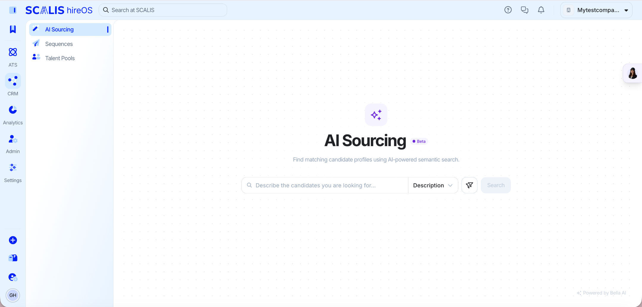 Bella AI Sourcing Agent in the SCALIS CRM
