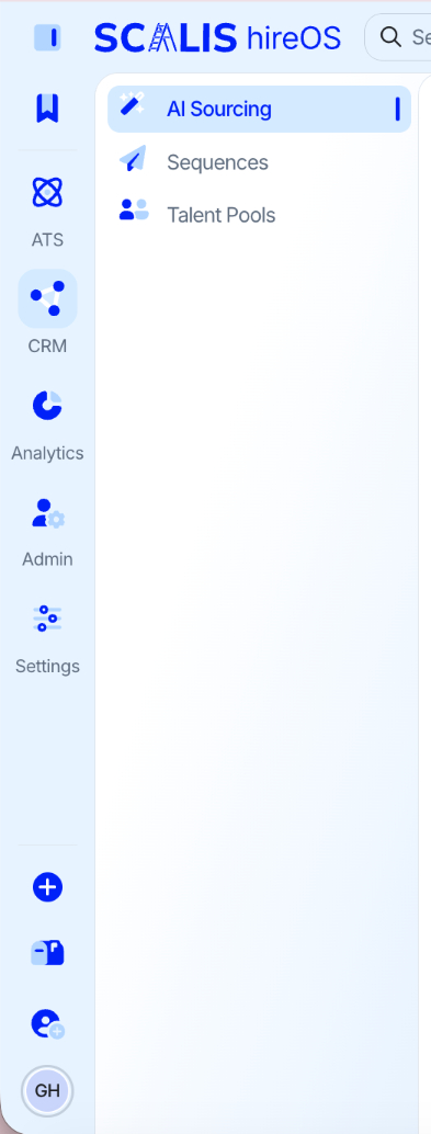 SCALIS CRM left navigation menu