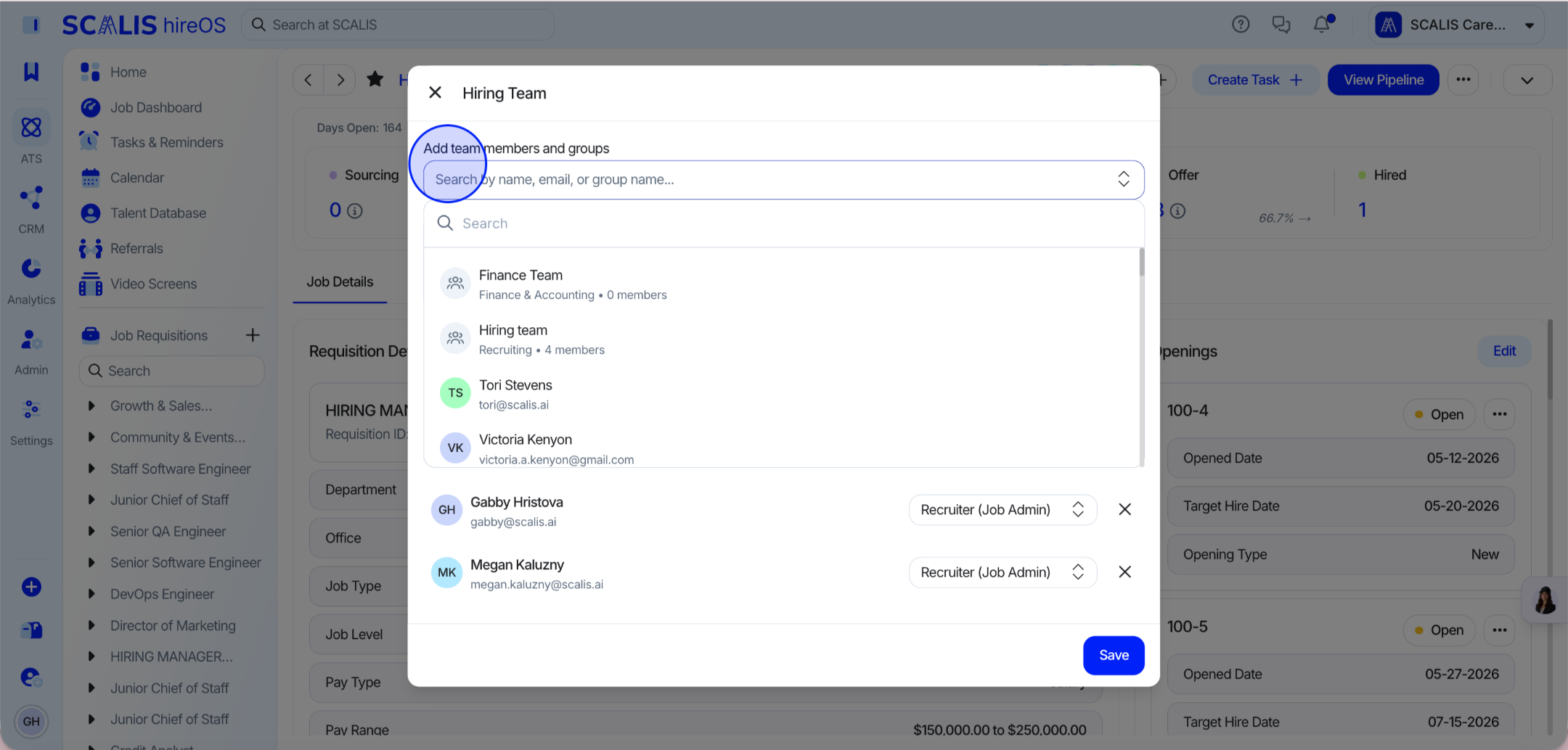 Adding members to a job's hiring team