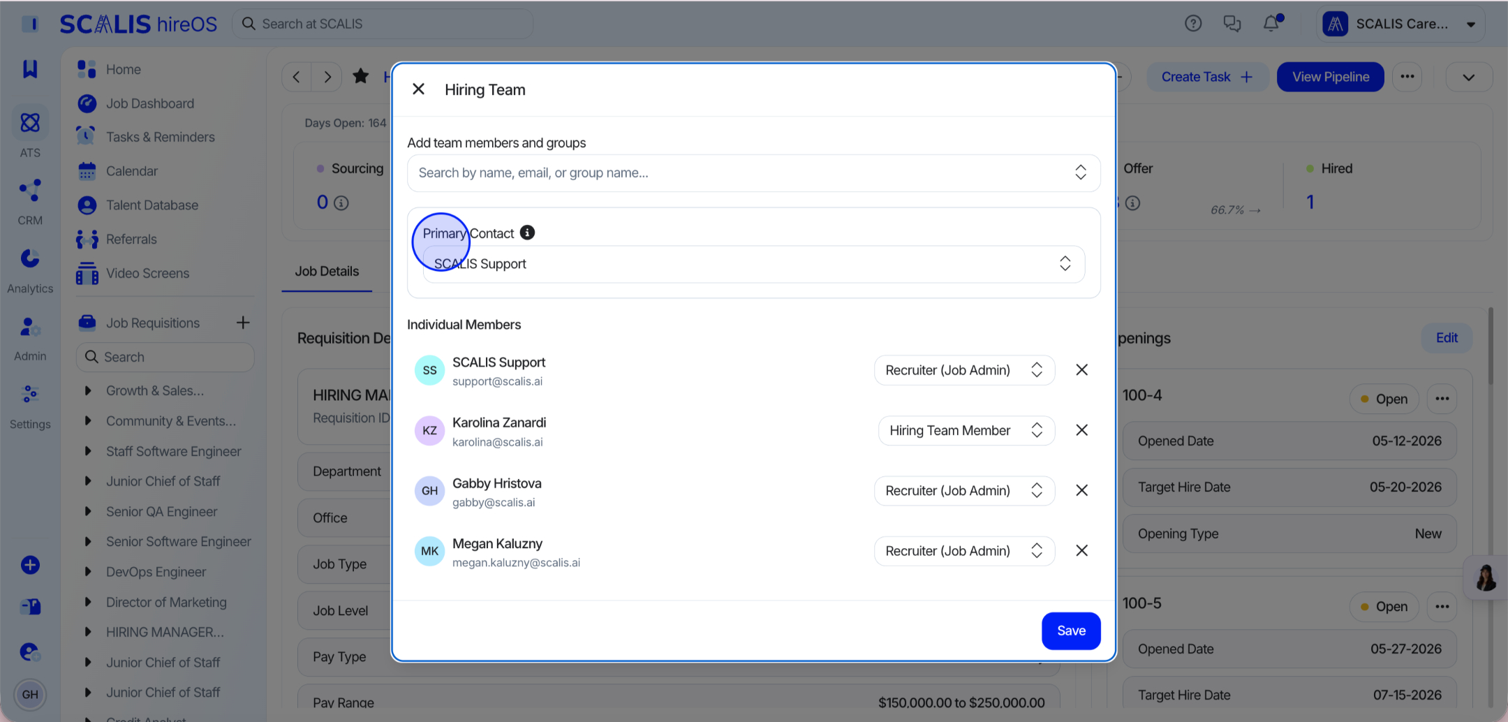 Primary contact selection for a job