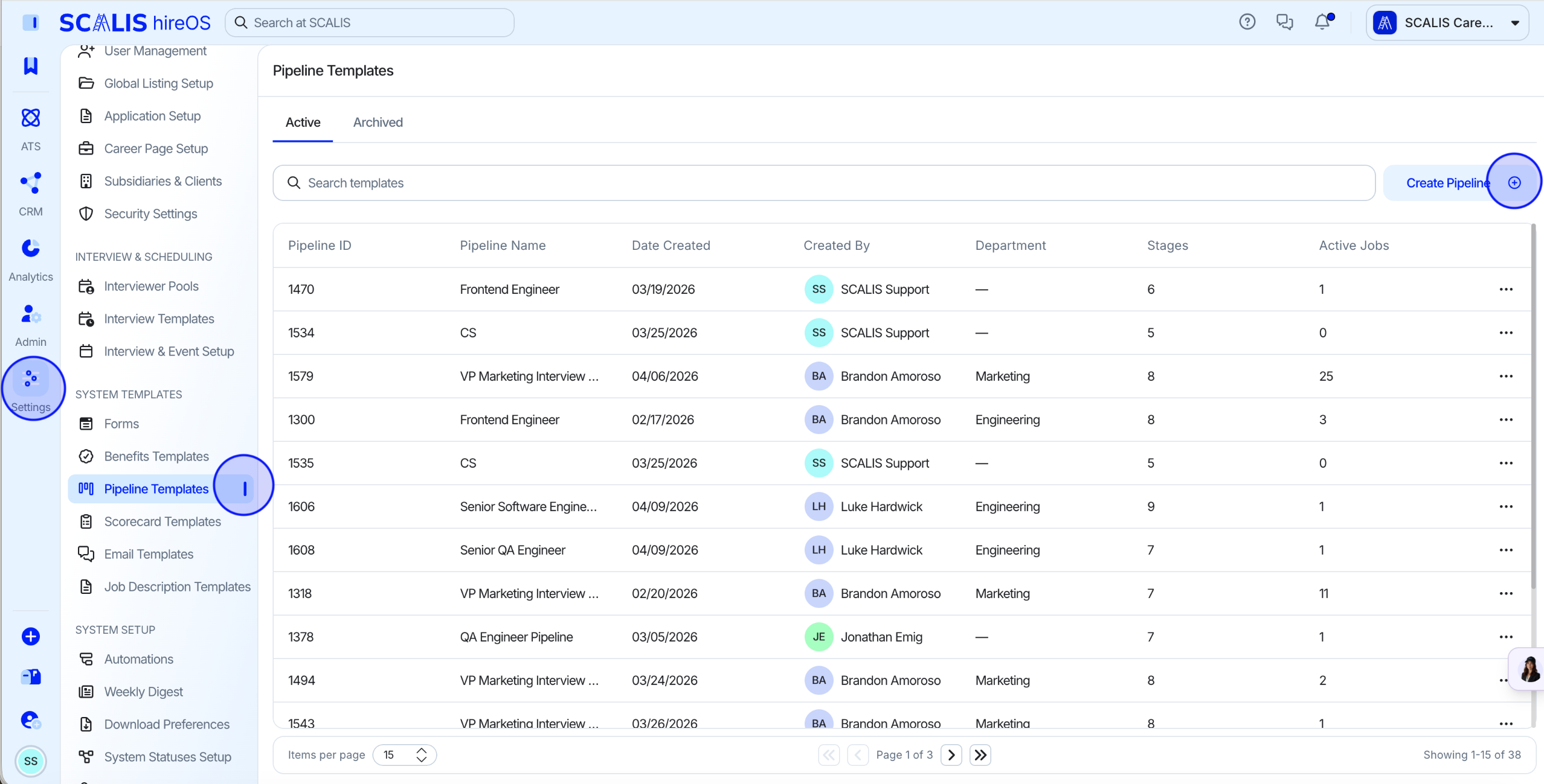 Clicking Create Pipeline