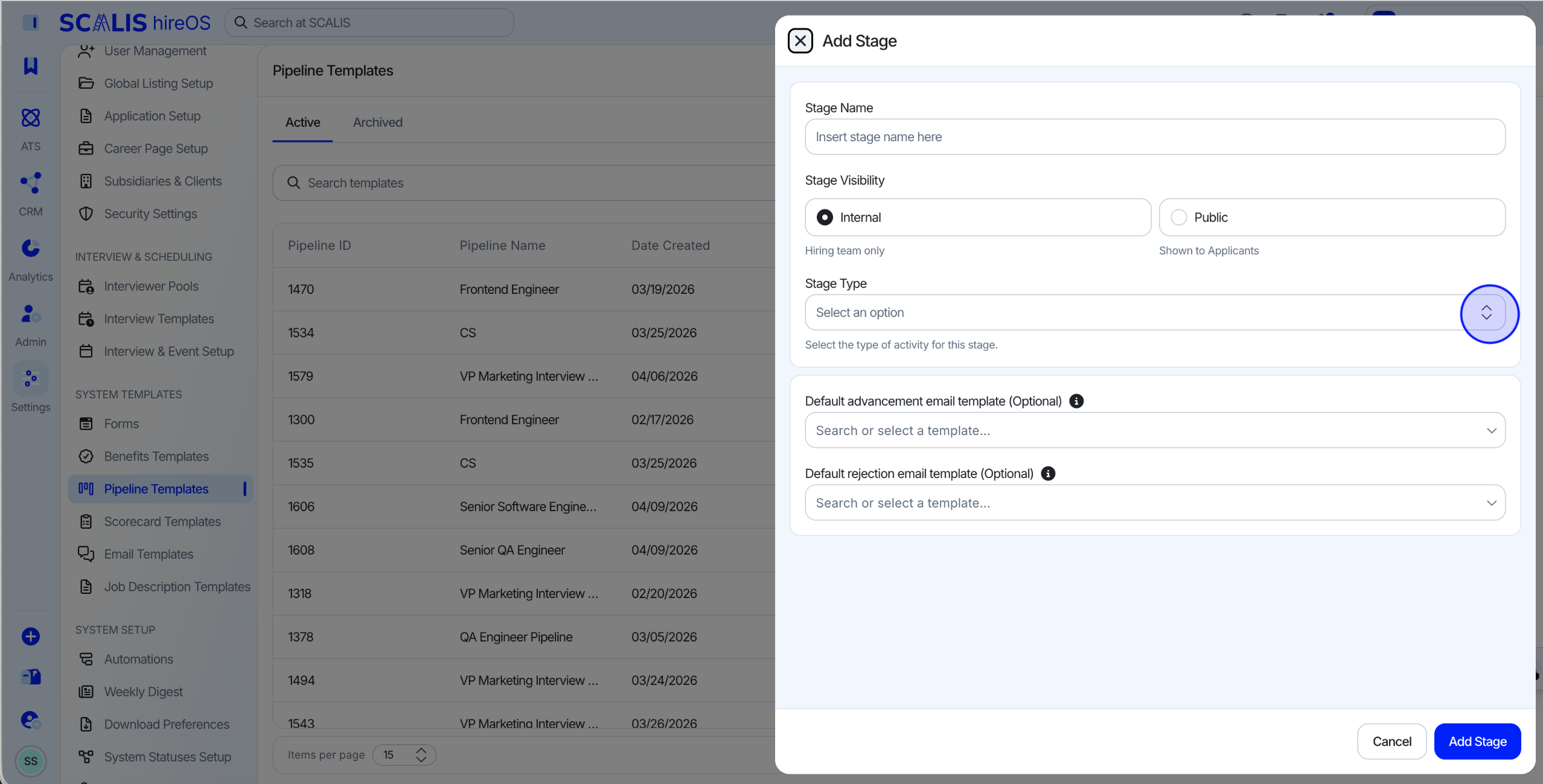 Selecting a stage type