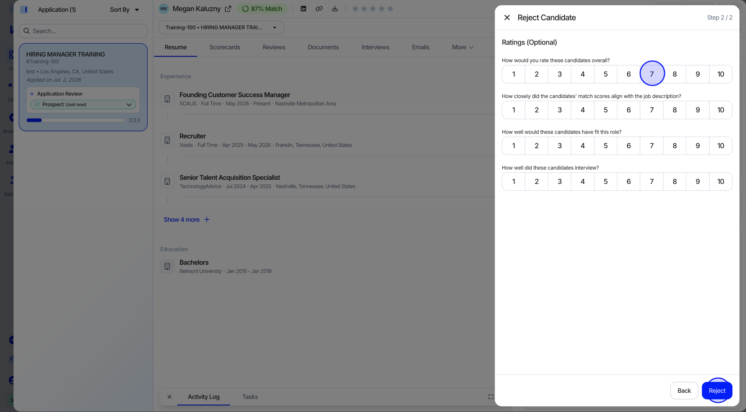 Navigating to Rejection Setup in Settings