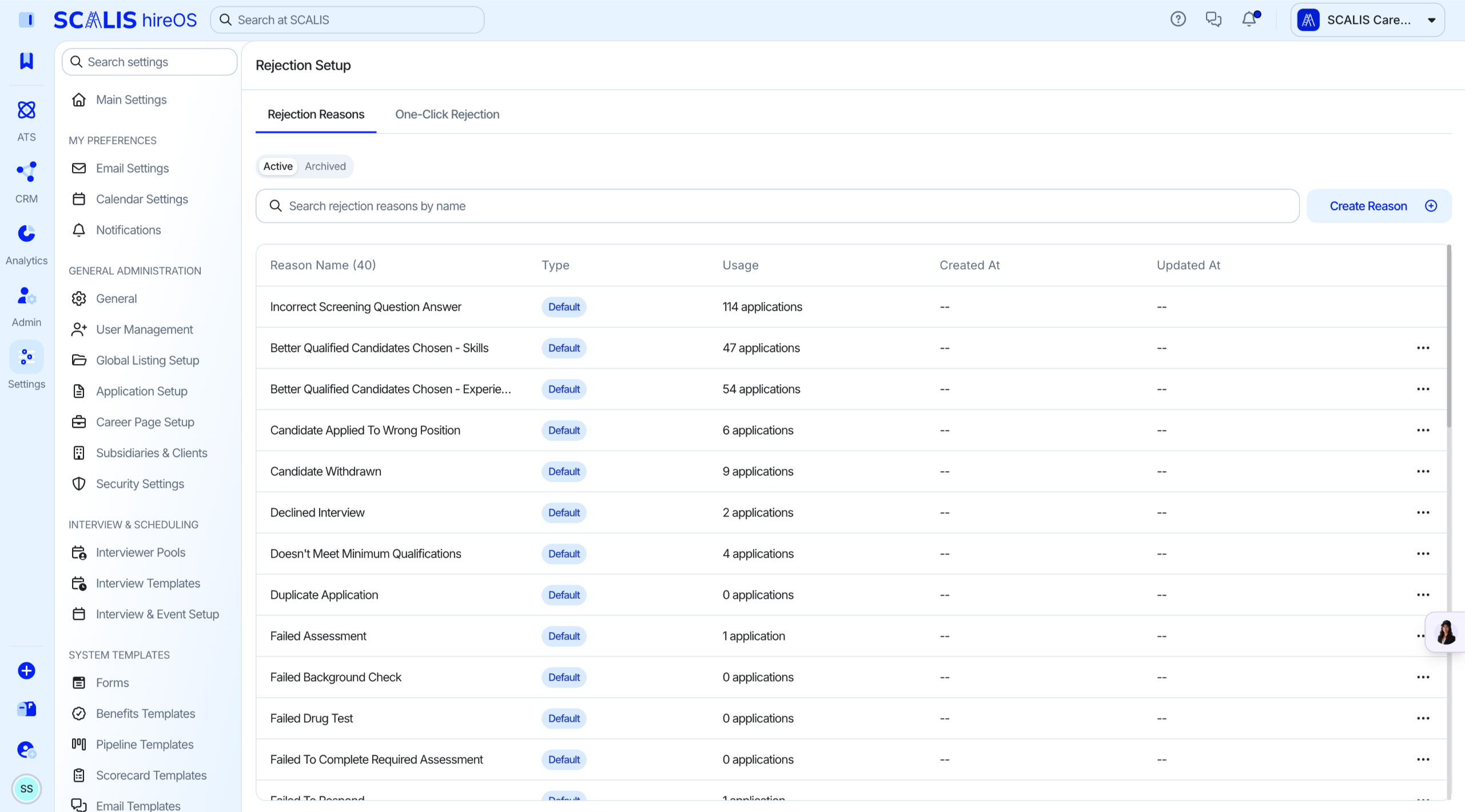 Navigating to Rejection Reasons in Settings