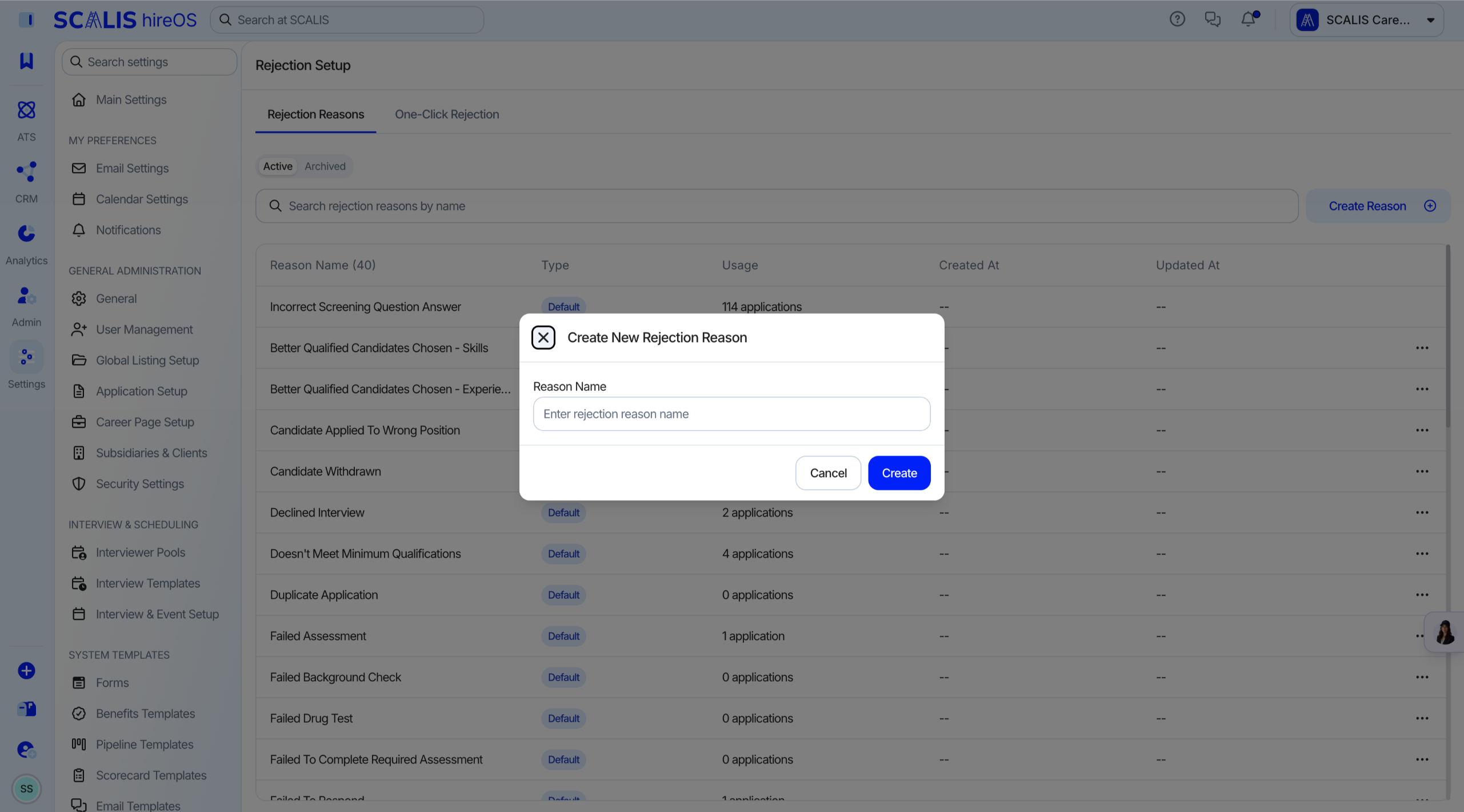 Adding a new rejection reason and saving