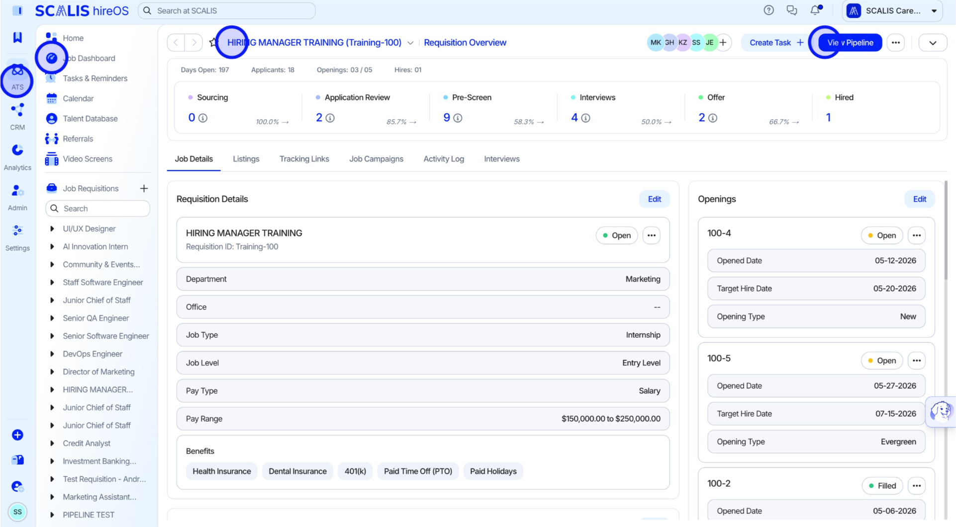 Requisition view with View Pipeline button highlighted