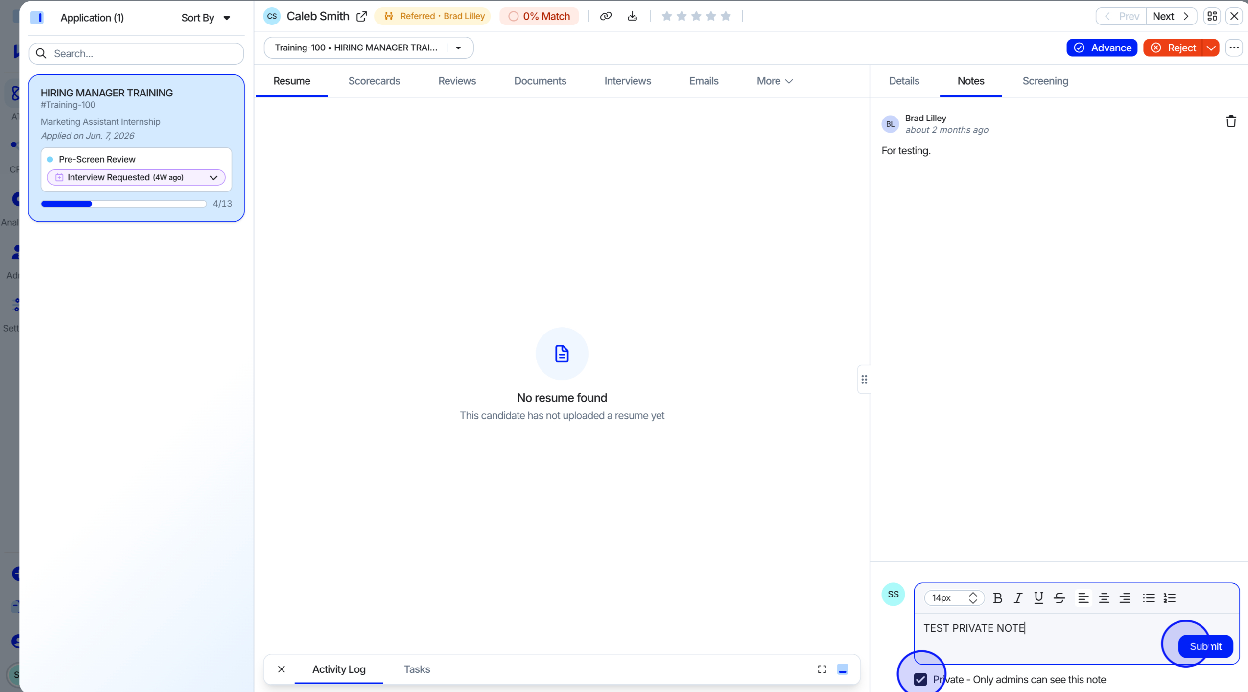 Adding feedback in the notes section