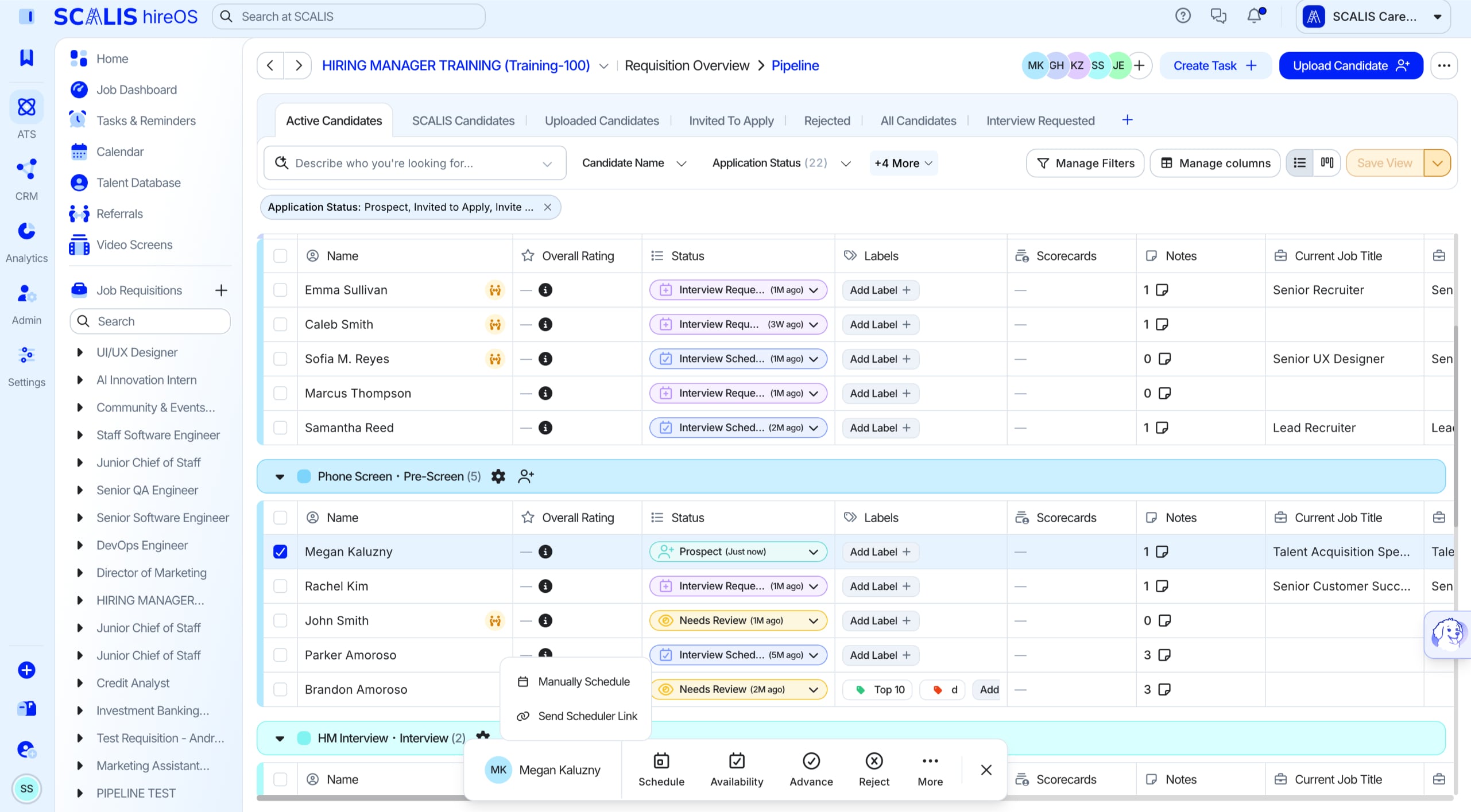 Navigating to a candidate to send a scheduler link