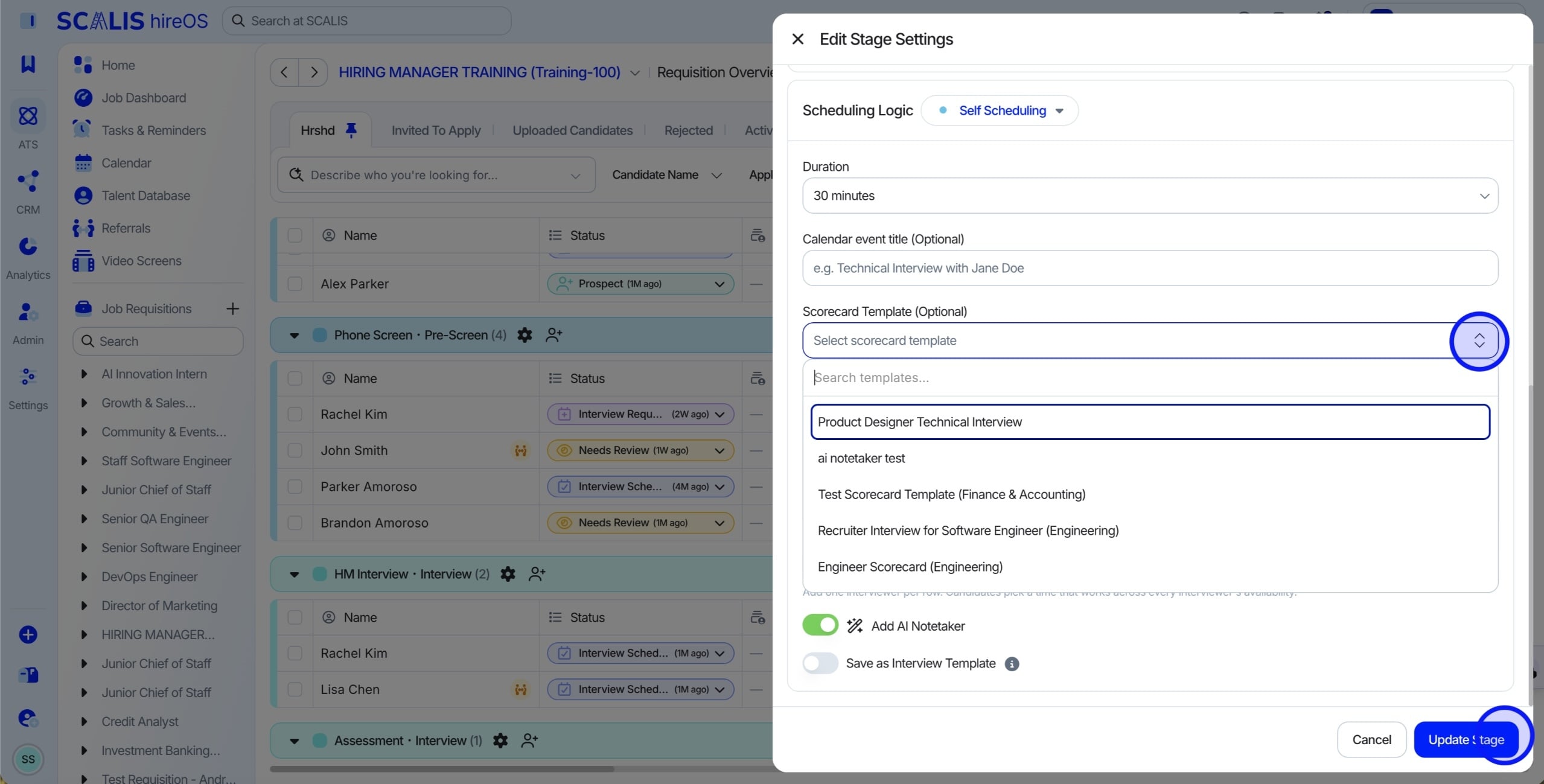 Assigning a scorecard template to a stage