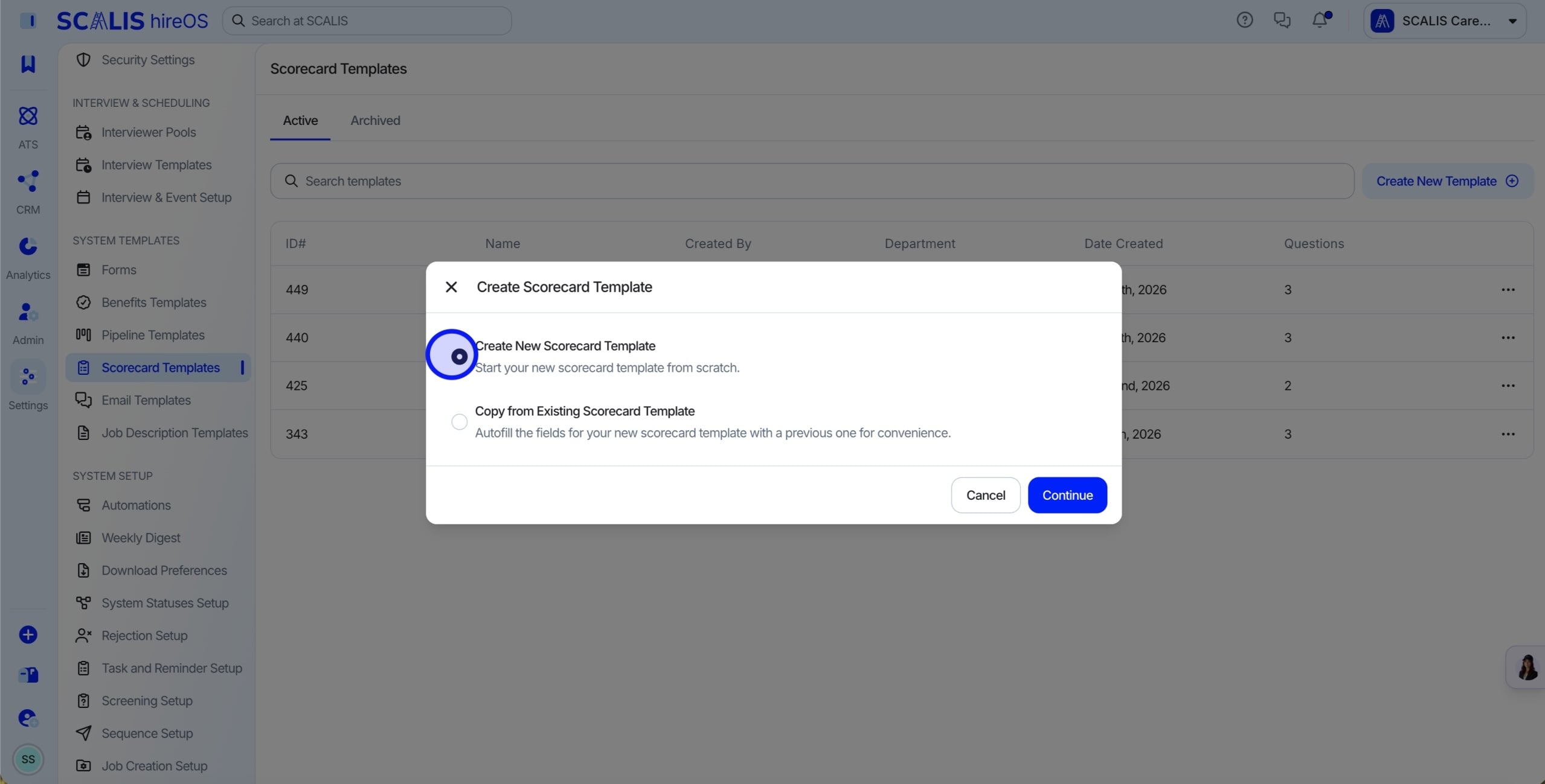 Creating a new scorecard template