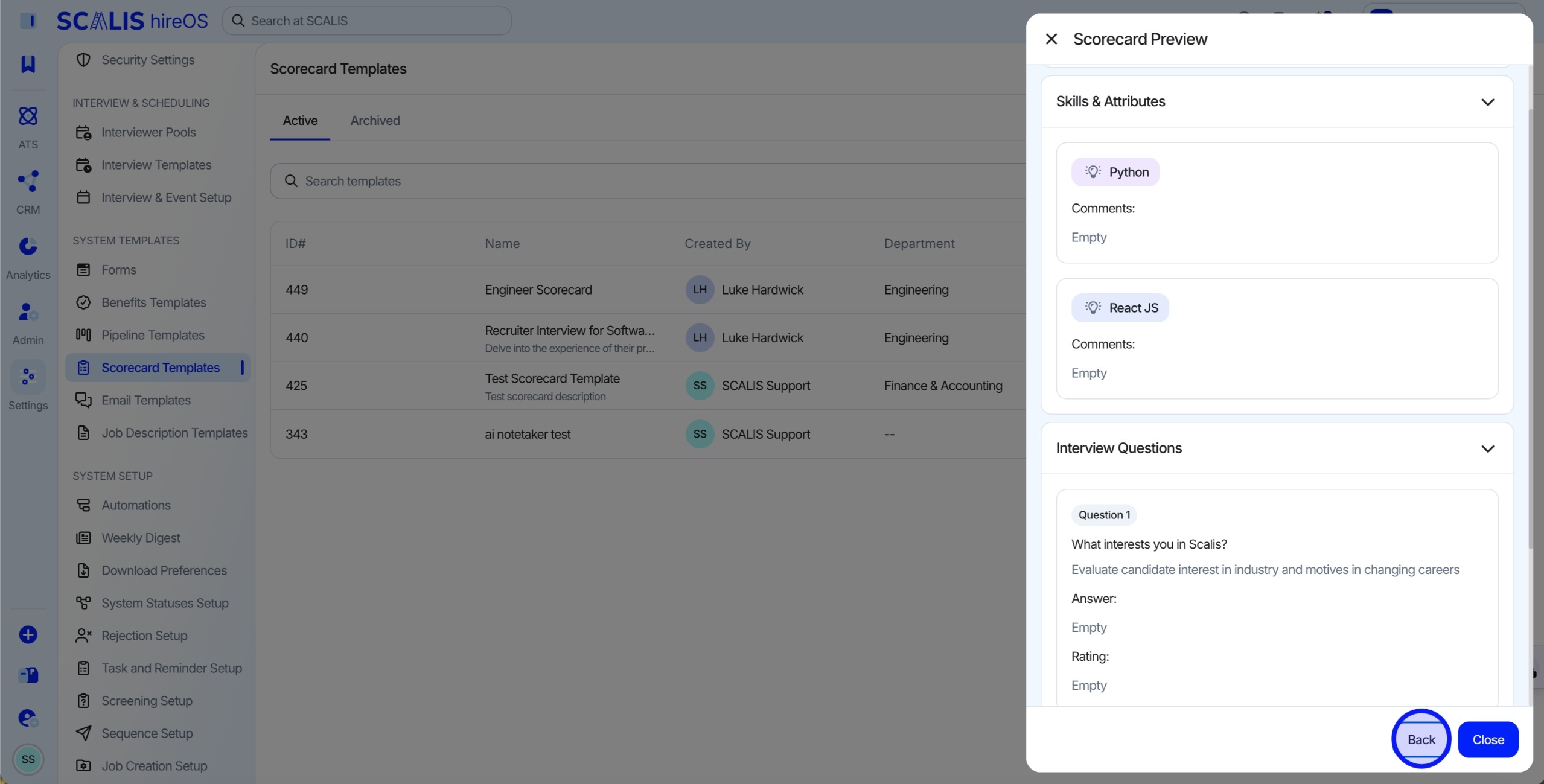 Saving and previewing a scorecard template