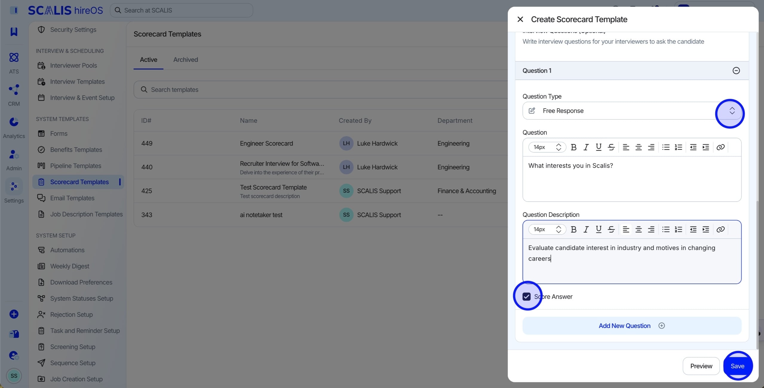 Selecting the Score Answer checkbox